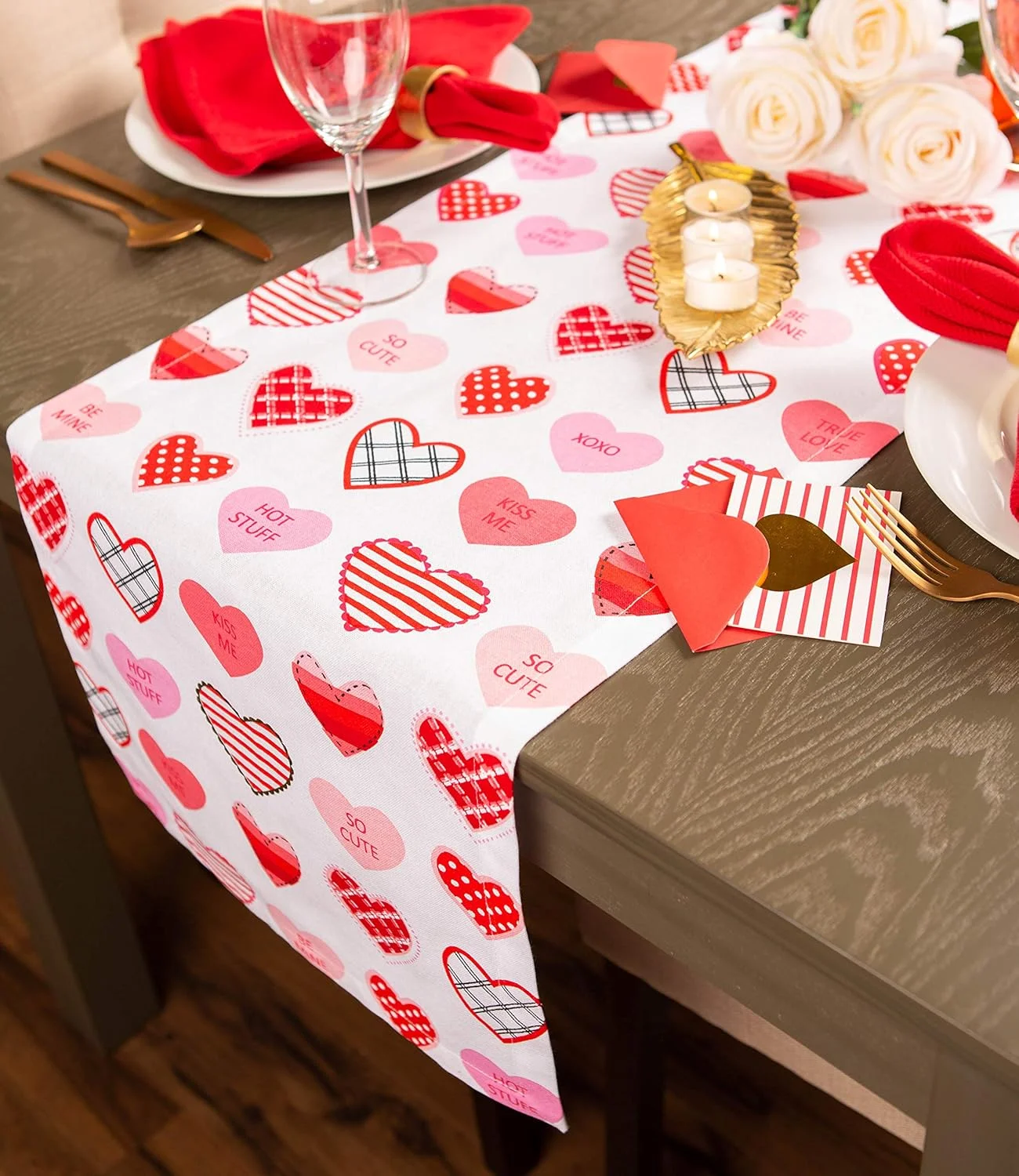 رانر رومیزی طرح قلب، 100% پنبه، قابل شستشو در ماشین لباسشویی، 35x183 سانتی متر رانر رومیزی طرح قلب، 100% پنبه، قابل شستشو در ماشین لباسشویی، 35x183 سانتی متر