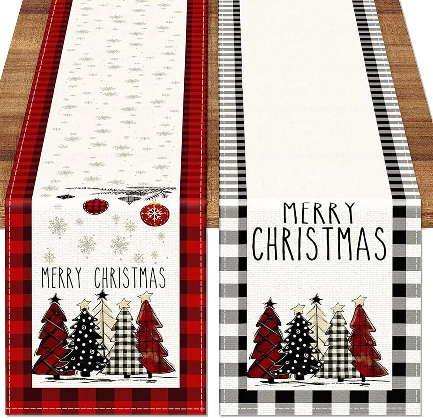 رانر رومیزی کریسمس، رانر رومیزی طرح درخت کریسمس، رومیزی بوفالو مناسب میز ناهارخوری برای دکوراسیون فصلی زمستانی جشن تعطیلات کریسمس، مناسب مهمانی، عروسی، طول 180 سانتی متر، 2 عدد