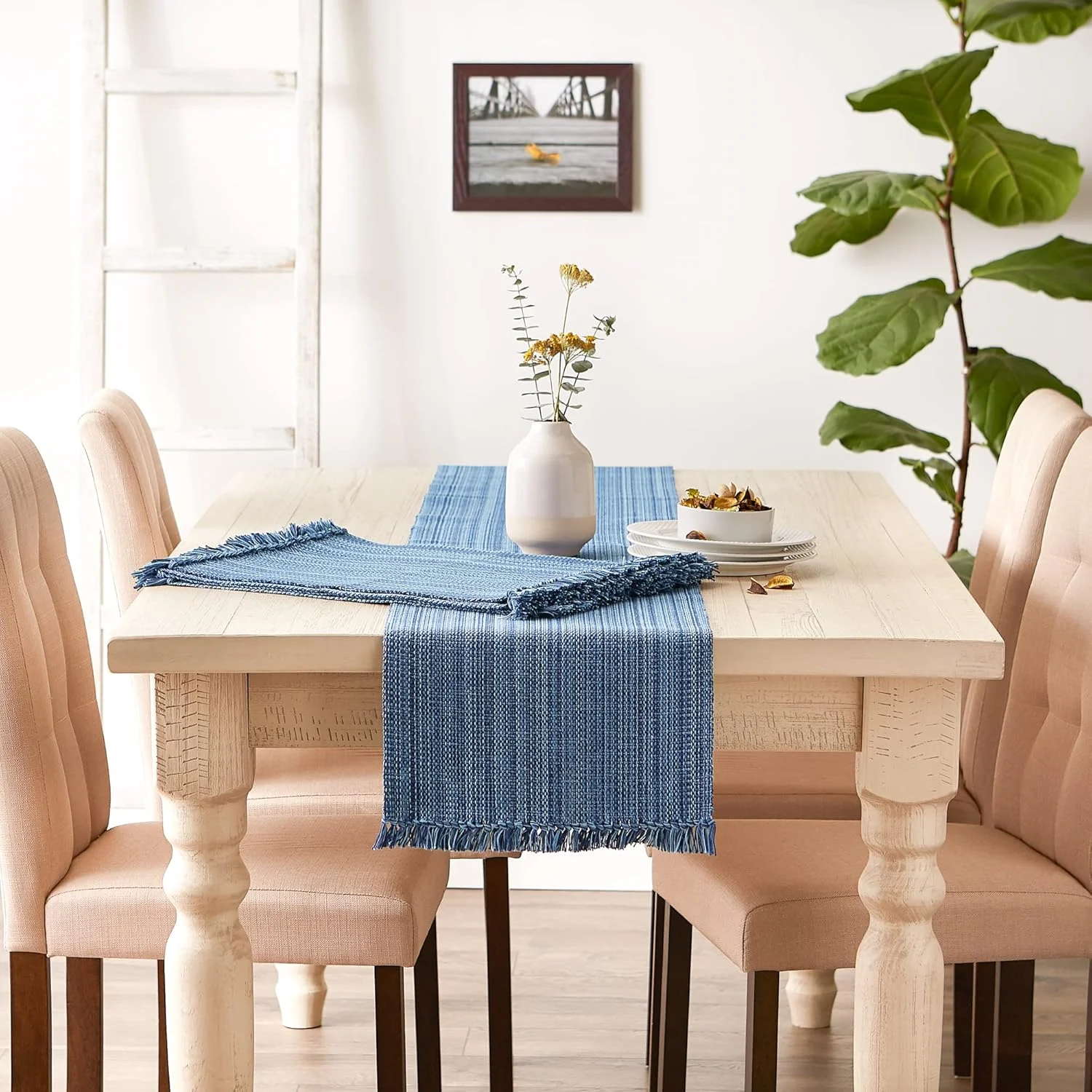 رانر رومیزی طرح‌دار DII، ابعاد 33x274 سانتی‌متر، آبی دریایی