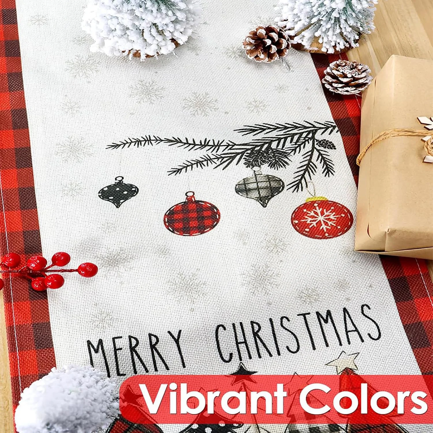 رانر رومیزی کریسمس، رانر رومیزی طرح درخت کریسمس، رومیزی بوفالو مناسب میز ناهارخوری برای دکوراسیون فصلی زمستانی جشن تعطیلات کریسمس، مناسب مهمانی، عروسی، طول 180 سانتی متر، 2 عدد