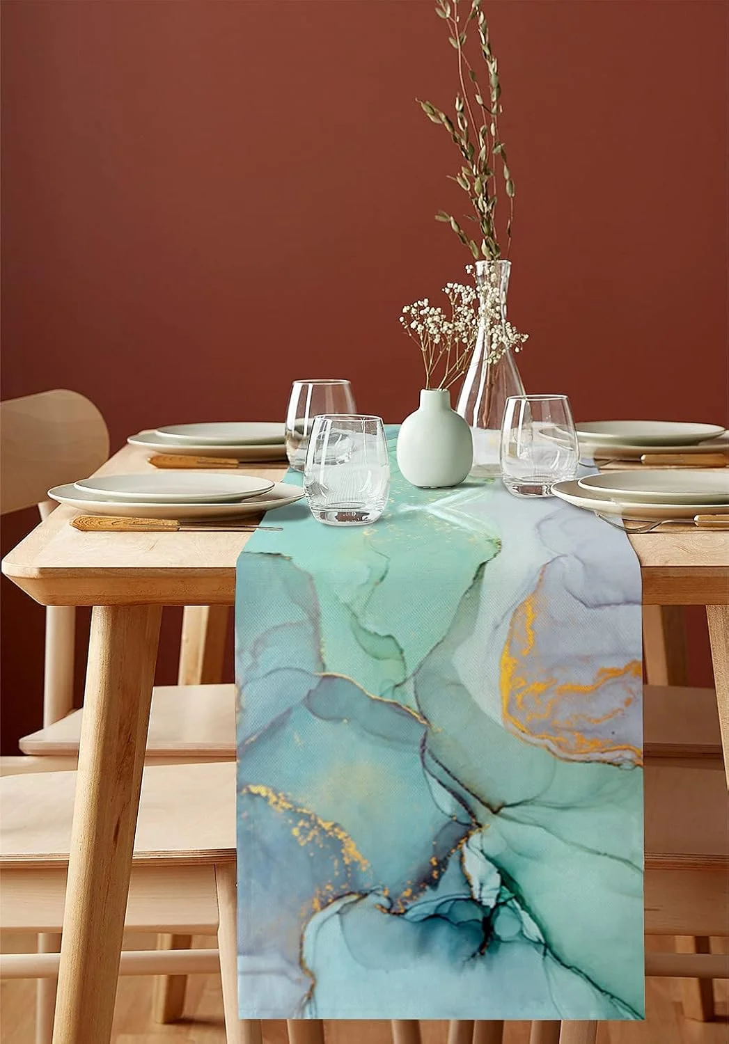 رومیزی با طرح گرادیان مرمر، 33x178 سانتی متر، مناسب میز هتل، مهمانی، رومیزی یکبار مصرف، رومیزی تزیینی برای میز قهوه، مناسب اتاق غذاخوری، آشپزخانه، اتاق نشیمن، میز مهمانی تعطیلات