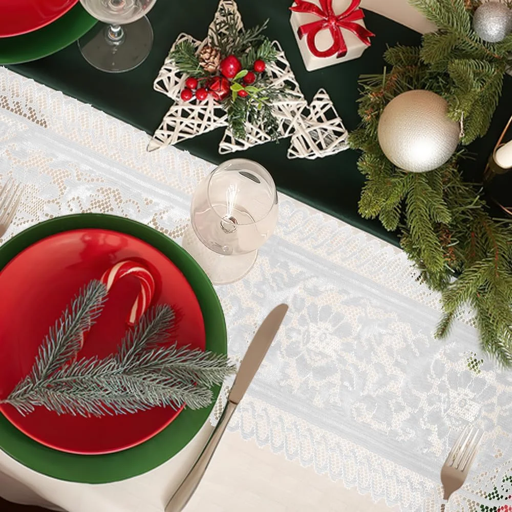 رانر رومیزی بوهو فارم هاوس، رومیزی توری مستطیلی بافته شده از جنس پنبه سفید برای عروسی، جشن نامزدی، آشپزخانه، دکور میز غذاخوری، رانرهای میز قهوه خوری روستیک با لبه های منگوله دار (سبک طبیعی)