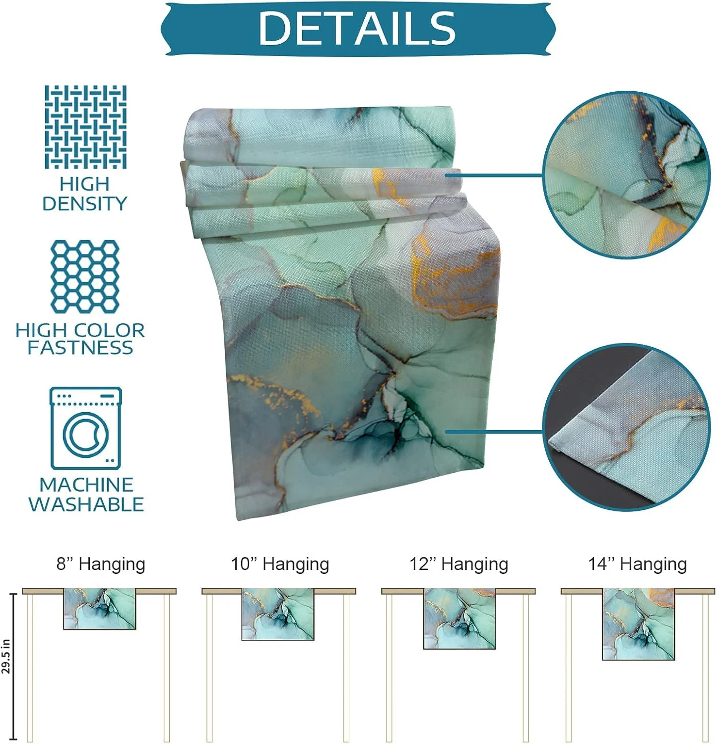 رومیزی با طرح گرادیان مرمر، 33x178 سانتی متر، مناسب میز هتل، مهمانی، رومیزی یکبار مصرف، رومیزی تزیینی برای میز قهوه، مناسب اتاق غذاخوری، آشپزخانه، اتاق نشیمن، میز مهمانی تعطیلات