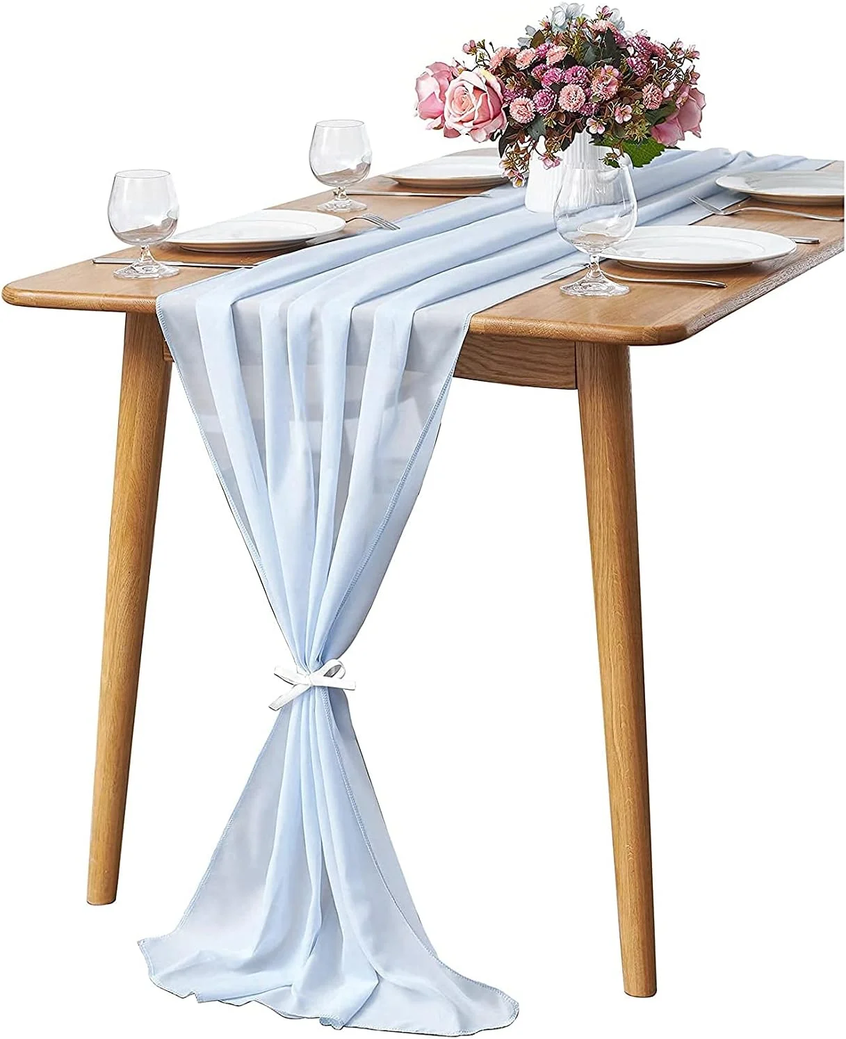 رانر رومیزی شیفون آبی آسمانی ELECDON، رانر رومیزی شیفون توری برای دکوراسیون رمانتیک عروسی، جشن تولد و مهمانی روستایی، سایز 73x304 سانتی متر