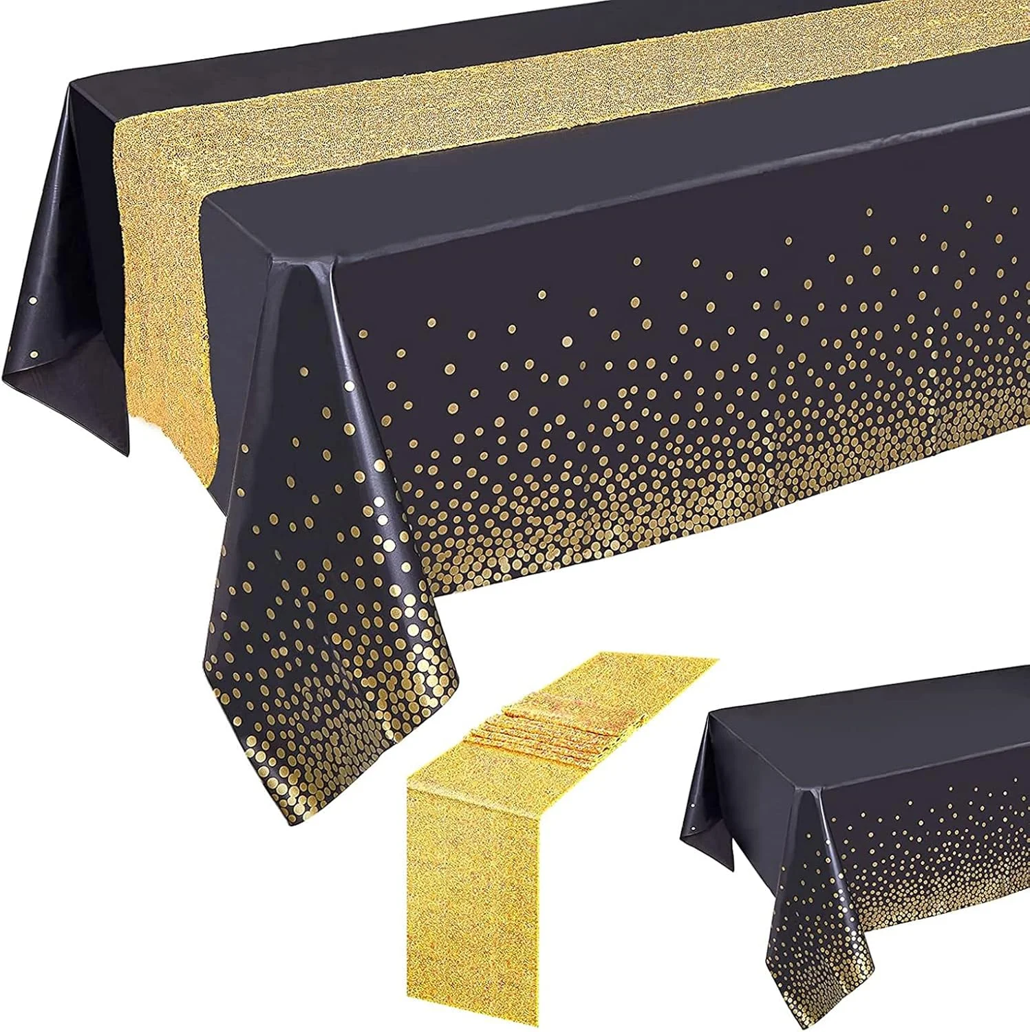 ست رومیزی مشکی ELECDON با رانر پولکی طلایی، تزئینات مهمانی مشکی و طلایی، روکش میز مستطیلی پلاستیکی برای مهمانی ها، رانر های طلایی، برای جشن فارغ التحصیلی، سالگرد تولد ست رومیزی مشکی ELECDON با رانر پولکی طلایی، تزئینات مهمانی مشکی و طلایی، روکش میز مستطیلی پلاستیکی برای مهمانی ها، رانر های طلایی، برای جشن فارغ التحصیلی، سالگرد تولد