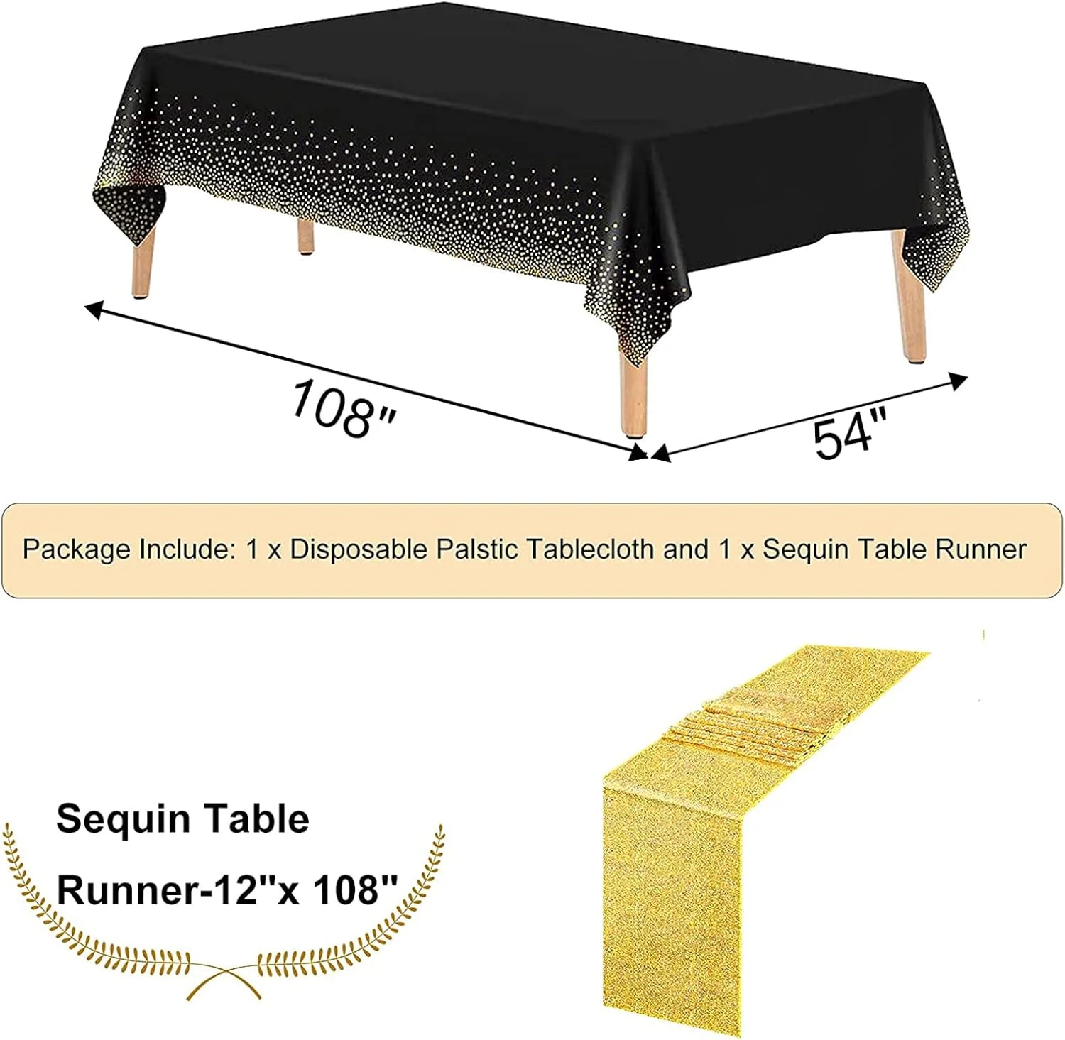 ست رومیزی مشکی ELECDON با رانر پولکی طلایی، تزئینات مهمانی مشکی و طلایی، روکش میز مستطیلی پلاستیکی برای مهمانی ها، رانر های طلایی، برای جشن فارغ التحصیلی، سالگرد تولد ست رومیزی مشکی ELECDON با رانر پولکی طلایی، تزئینات مهمانی مشکی و طلایی، روکش میز مستطیلی پلاستیکی برای مهمانی ها، رانر های طلایی، برای جشن فارغ التحصیلی، سالگرد تولد