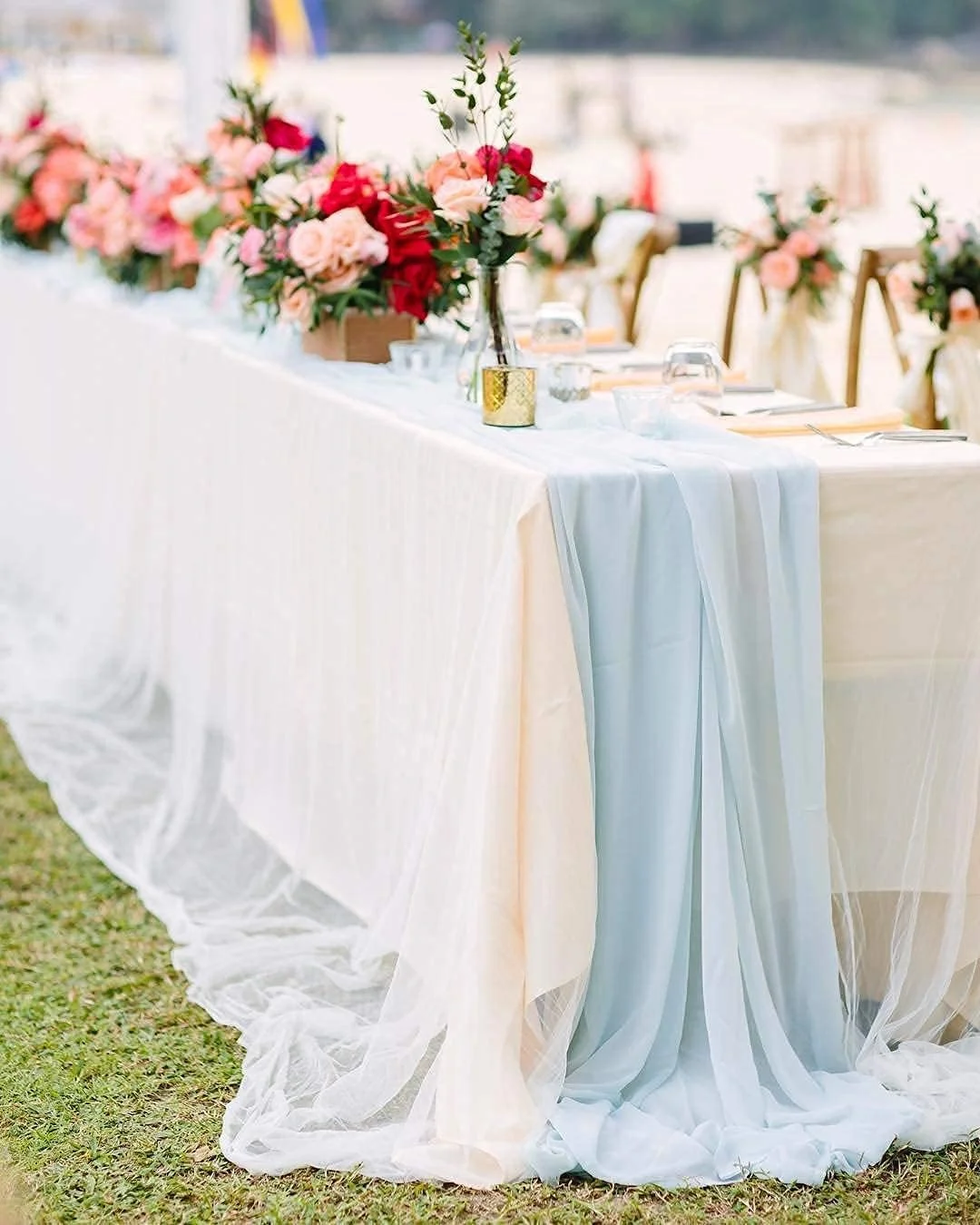 رانر رومیزی شیفون آبی آسمانی ELECDON، رانر رومیزی شیفون توری برای دکوراسیون رمانتیک عروسی، جشن تولد و مهمانی روستایی، سایز 73x304 سانتی متر رانر رومیزی شیفون آبی آسمانی ELECDON، رانر رومیزی شیفون توری برای دکوراسیون رمانتیک عروسی، جشن تولد و مهمانی روستایی، سایز 73x304 سانتی متر