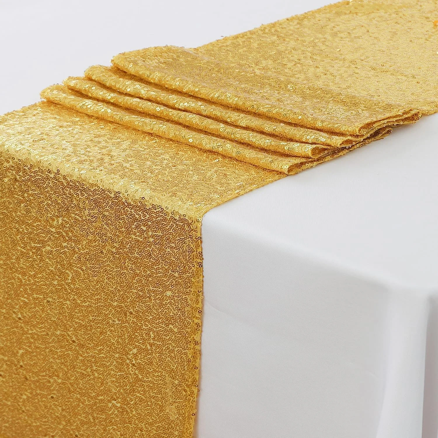 رانر رومیزی پولکی KASTWAVE، 30 در 274 سانتی متر، مناسب برای میز ناهارخوری براق، جشن تولد، عروسی، نامزدی، جشن نوزاد، جشن مجردی، جشن تعطیلات، لوازم تزئینی مهمانی (طلایی)