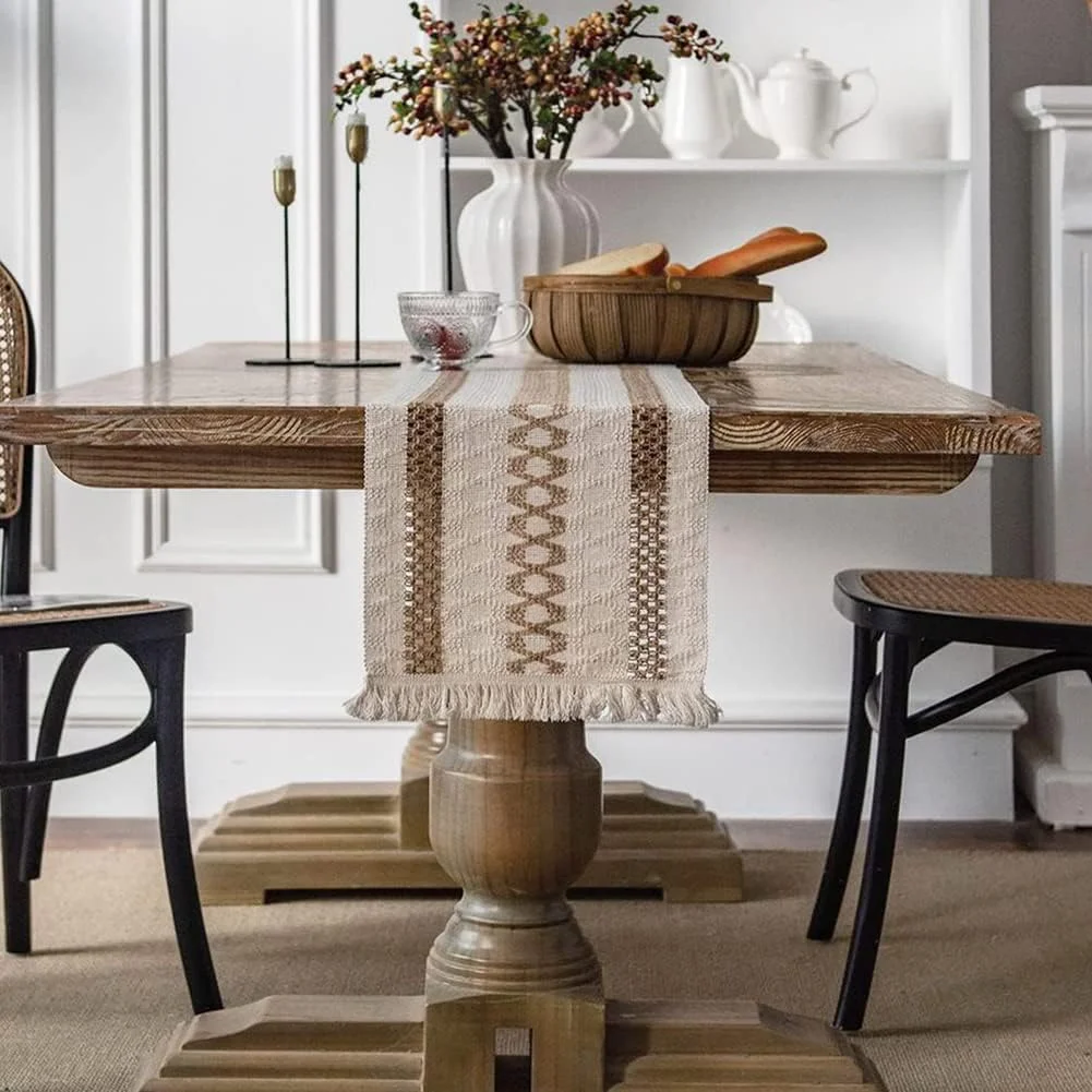 رانر رومیزی مکرومه KASTWAVE - پارچه کتان پنبه ای طرح بوهو با منگوله، دکوراسیون پارچه ای بوهمی طبیعی برای عروسی، مهمانی، دکوراسیون غذاخوری مزرعه، 30 در 180 سانتی متر رانر رومیزی مکرومه KASTWAVE - پارچه کتان پنبه ای طرح بوهو با منگوله، دکوراسیون پارچه ای بوهمی طبیعی برای عروسی، مهمانی، دکوراسیون غذاخوری مزرعه، 30 در 180 سانتی متر