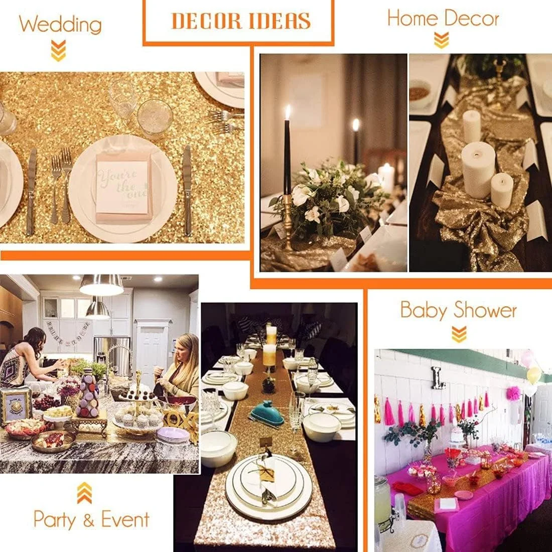 رانر رومیزی پولکی طلایی KASTWAVE، 30 در 274 سانتی متر، پارچه براق برای تزئینات تعطیلات، کریسمس، عروسی، تولد، لوازم مهمانی