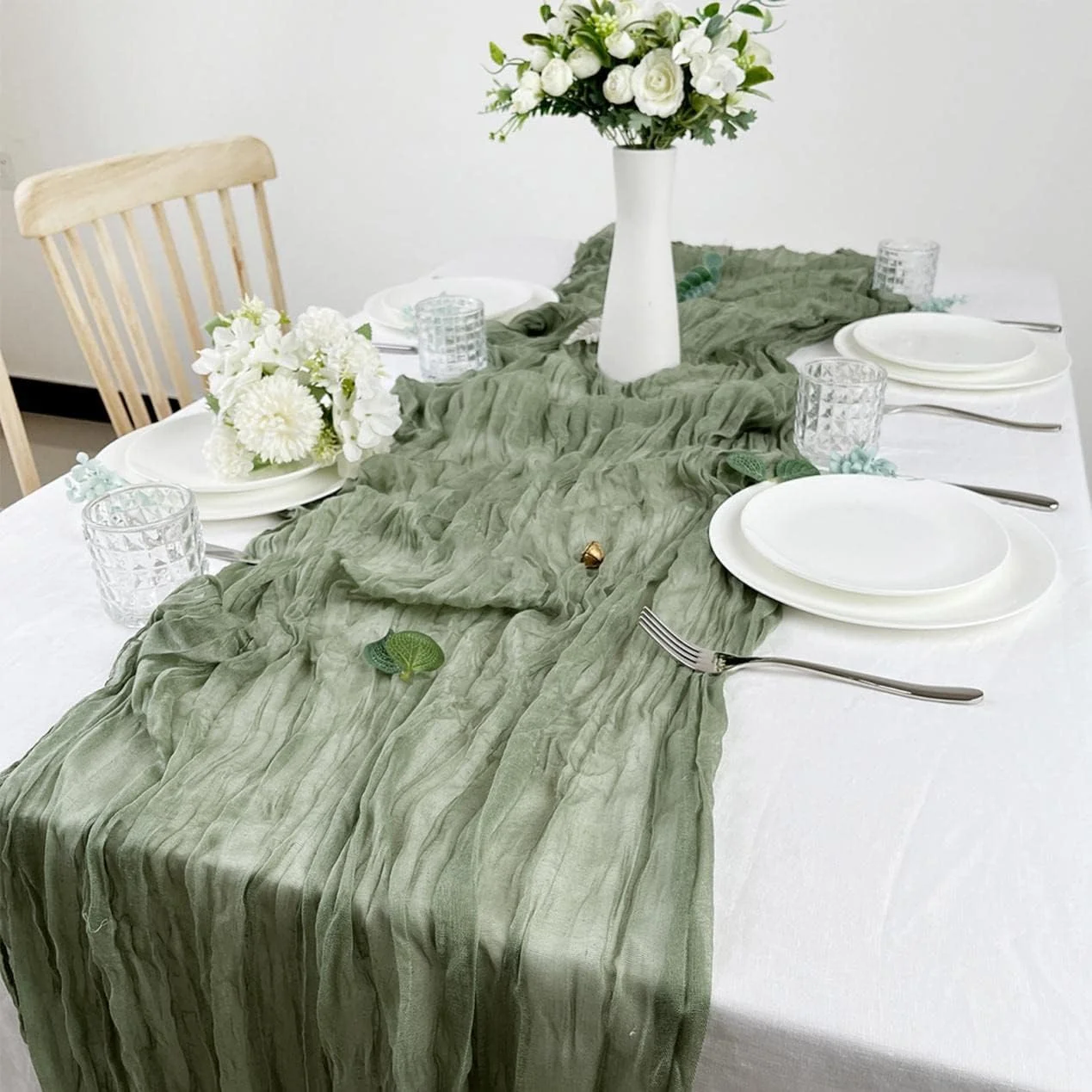 رانر رومیزی Lonimia، پارچه توری، پارچه نیمه شفاف، دکوراسیون توری ظریف، روستایی، قابل شستشو، عروسی، وینتیج، تولد، دکوراسیون جشن نوزاد، 90 x 400 سانتی متر (سبز)