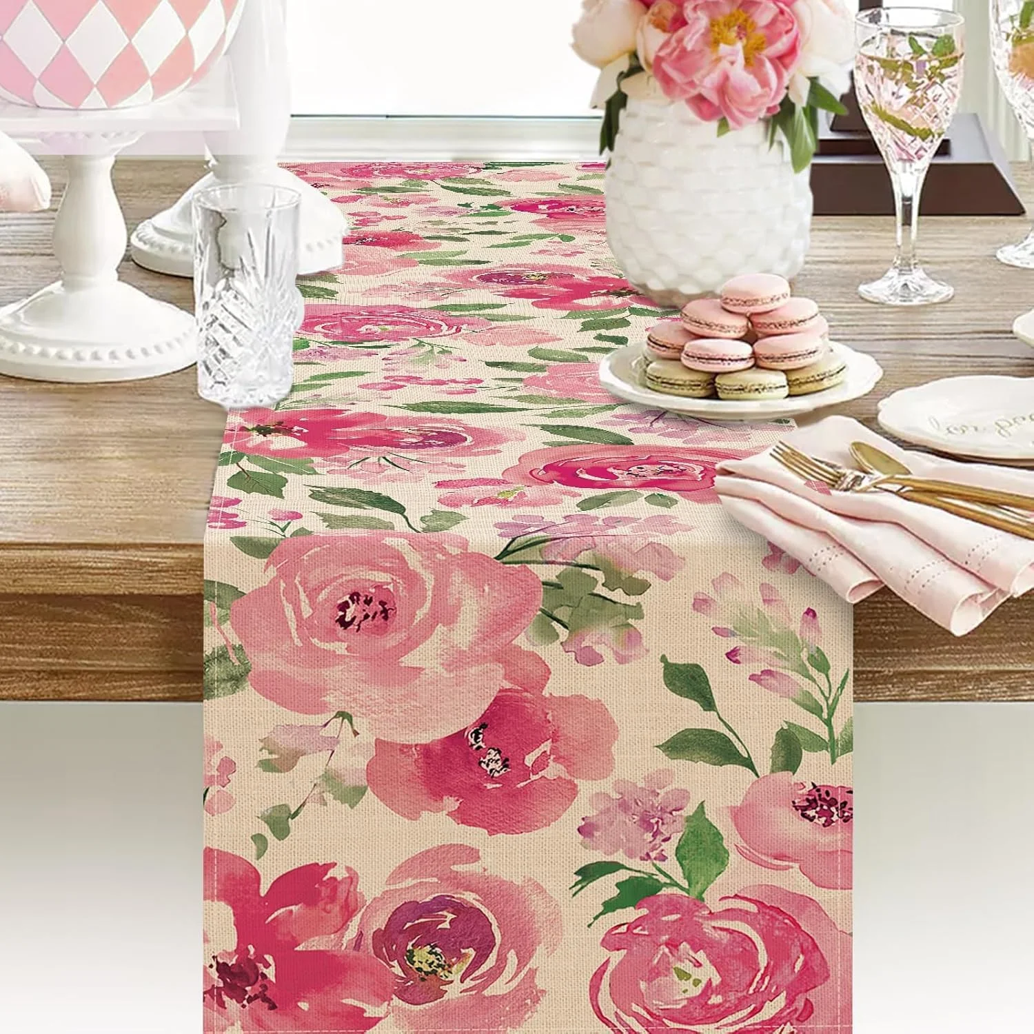 رانر رومیزی گل آبرنگی بهاری تابستانی KASTWAVE، دکور میز ناهارخوری آشپزخانه گل صد تومانی صورتی، دکوراسیون فصلی خانه داخلی و خارجی، لوازم مهمانی 33 x 183 سانتی متر رانر رومیزی گل آبرنگی بهاری تابستانی KASTWAVE، دکور میز ناهارخوری آشپزخانه گل صد تومانی صورتی، دکوراسیون فصلی خانه داخلی و خارجی، لوازم مهمانی 33 x 183 سانتی متر