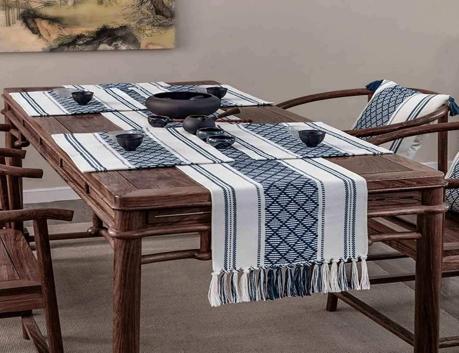 رانر رومیزی KASTWAVE، رانر میز کنفی مراکشی بوهو، منگوله دار مناسب عروسی، جشن تولد، مهمانی ها، نامزدی، جشن عروس، دکور میز ناهارخوری روستایی-آبی، 35x182 سانتی متر رانر رومیزی KASTWAVE، رانر میز کنفی مراکشی بوهو، منگوله دار مناسب عروسی، جشن تولد، مهمانی ها، نامزدی، جشن عروس، دکور میز ناهارخوری روستایی-آبی، 35x182 سانتی متر