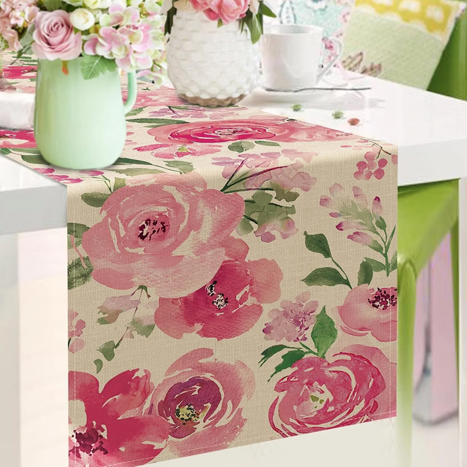 رانر رومیزی گل آبرنگی بهاری تابستانی KASTWAVE، دکور میز ناهارخوری آشپزخانه گل صد تومانی صورتی، دکوراسیون فصلی خانه داخلی و خارجی، لوازم مهمانی 33 x 183 سانتی متر رانر رومیزی گل آبرنگی بهاری تابستانی KASTWAVE، دکور میز ناهارخوری آشپزخانه گل صد تومانی صورتی، دکوراسیون فصلی خانه داخلی و خارجی، لوازم مهمانی 33 x 183 سانتی متر