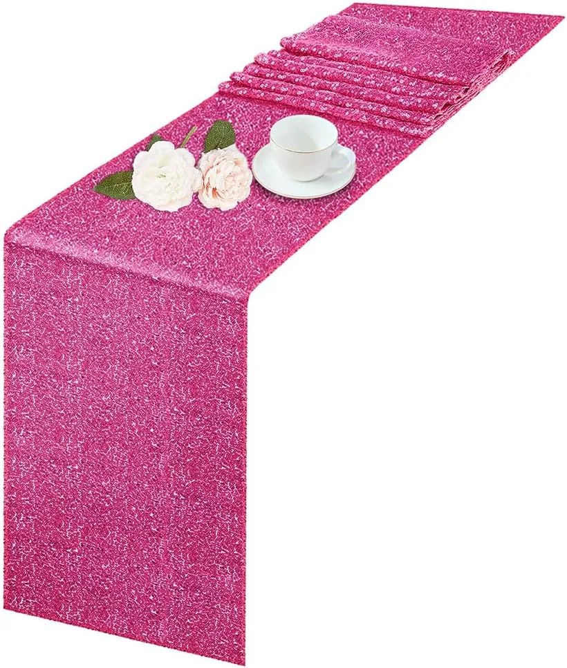 رانر پولکی میز، بسته 3 عددی رانر ساتن میز، 30 در 182 سانتی متر، پارچه پولکی میز، روکش میز مستطیلی درخشان، برای تولد، عروسی، ضیافت، تزئینات جشن تعطیلات، جشن نوزاد (صورتی جیغ)