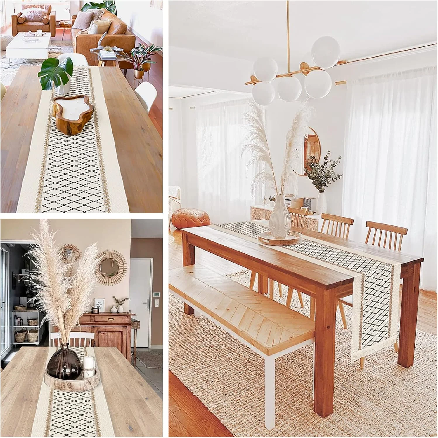 رانر رومیزی بوهو KASTWAVE، شیری رنگ، 183x30 سانتی متر، پنبه و جوت، طرح راه راه هندسی، ایده آل برای دکوراسیون بوهمی رانر رومیزی بوهو KASTWAVE، شیری رنگ، 183x30 سانتی متر، پنبه و جوت، طرح راه راه هندسی، ایده آل برای دکوراسیون بوهمی