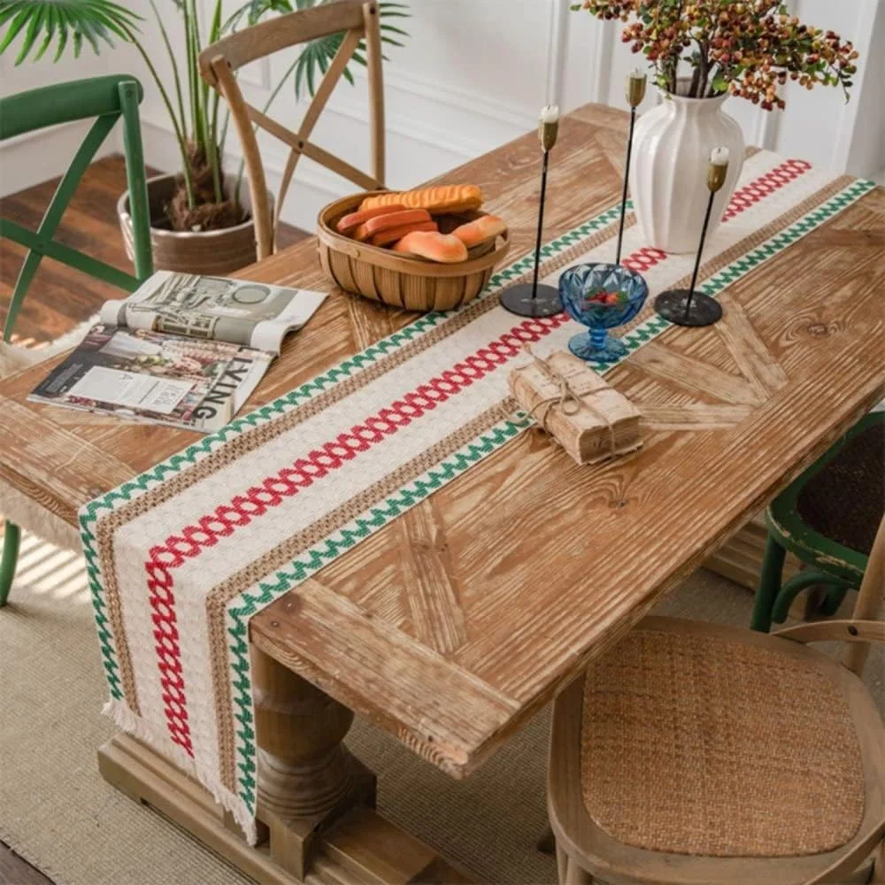 رانر رومیزی طرح بوهمیایی خلاقانه KASTWAVE، رومیزی مستطیلی راه راه رنگارنگ با منگوله بافته شده مناسب میز قهوه، دکوراسیون منزل، مهمانی، رستوران، آشپزخانه، تعطیلات، عروسی (30*180 سانتی متر)