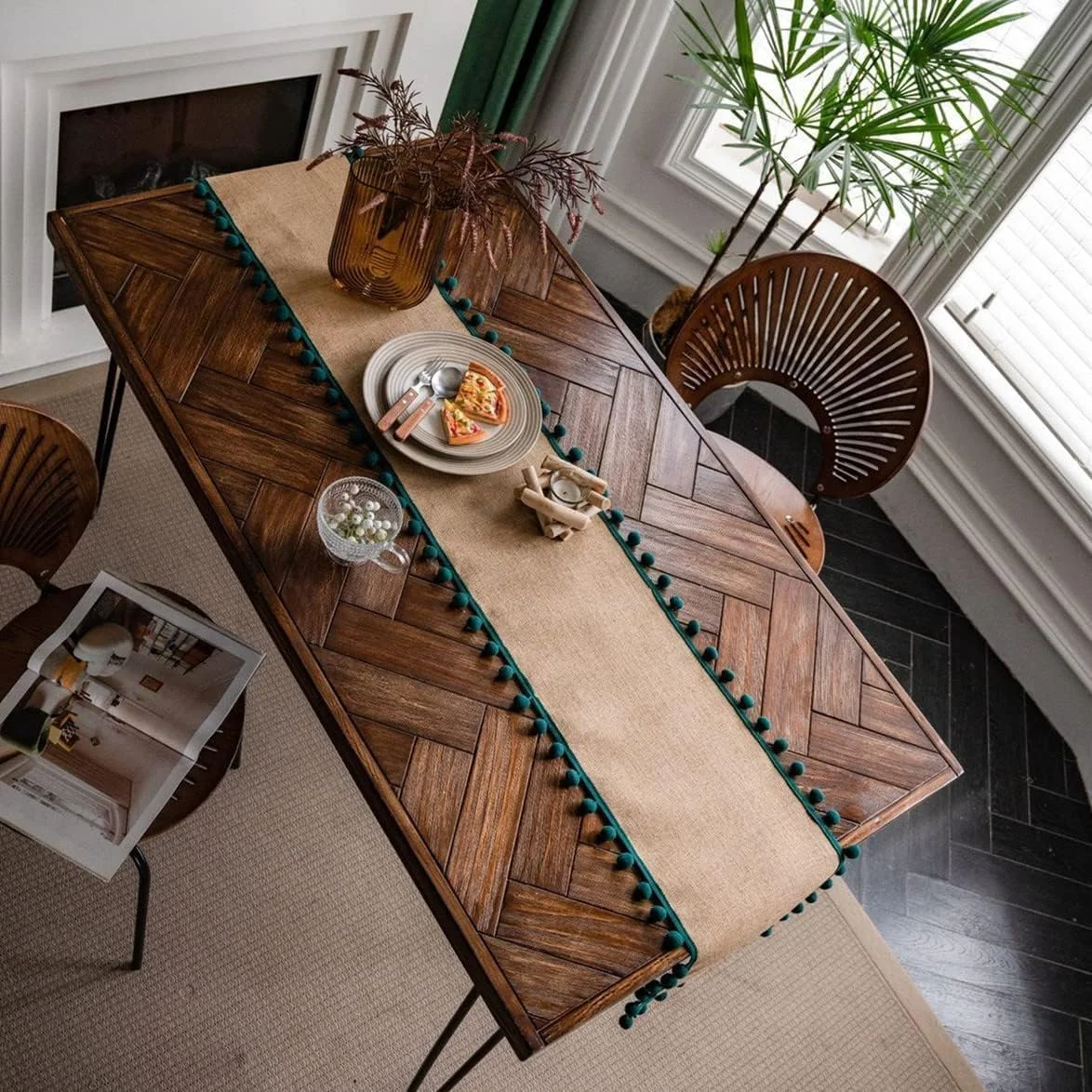 رانر میز کنفی طرح گونی KASTWAVE، رومیزی روستایی با حاشیه منگوله دار برای تزئین میز، عروسی، مهمانی (سبز، 30×180 سانتی متر) رانر میز کنفی طرح گونی KASTWAVE، رومیزی روستایی با حاشیه منگوله دار برای تزئین میز، عروسی، مهمانی (سبز، 30×180 سانتی متر)