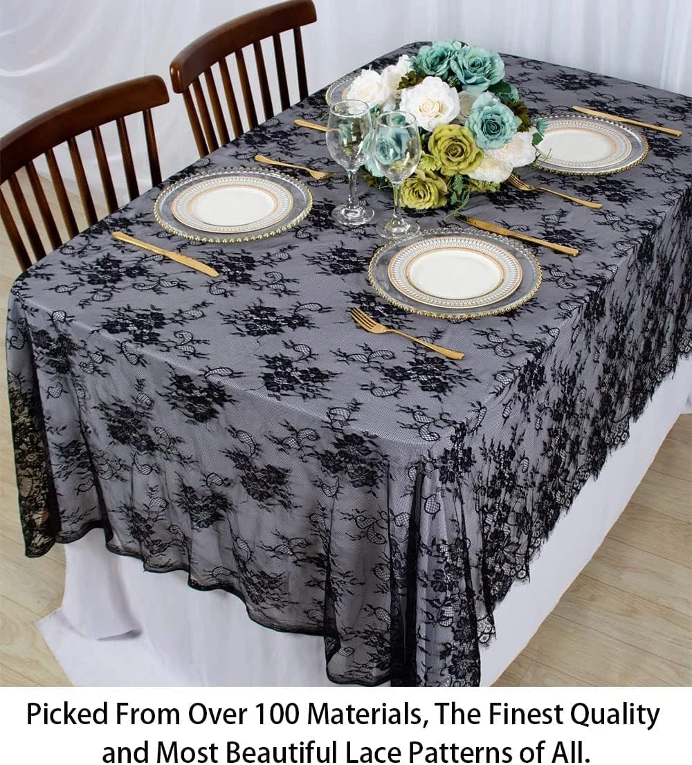 رومیزی توری، مستطیلی به ابعاد ۱۵۰x۳۰۰ سانتیمتر، رومیزی مشکی قابل شستشو با طرح گل، مناسب برای رویدادهای پذیرایی، مهمانیهای شام و تزئینات عروسی رومیزی توری، مستطیلی به ابعاد ۱۵۰x۳۰۰ سانتیمتر، رومیزی مشکی قابل شستشو با طرح گل، مناسب برای رویدادهای پذیرایی، مهمانیهای شام و تزئینات عروسی