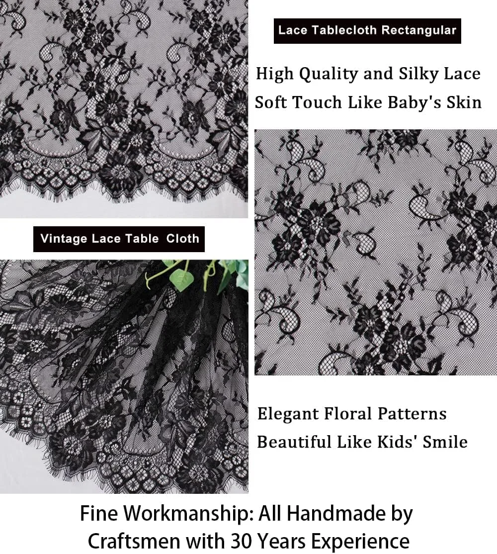 رومیزی توری، مستطیلی به ابعاد ۱۵۰x۳۰۰ سانتیمتر، رومیزی مشکی قابل شستشو با طرح گل، مناسب برای رویدادهای پذیرایی، مهمانیهای شام و تزئینات عروسی رومیزی توری، مستطیلی به ابعاد ۱۵۰x۳۰۰ سانتیمتر، رومیزی مشکی قابل شستشو با طرح گل، مناسب برای رویدادهای پذیرایی، مهمانیهای شام و تزئینات عروسی