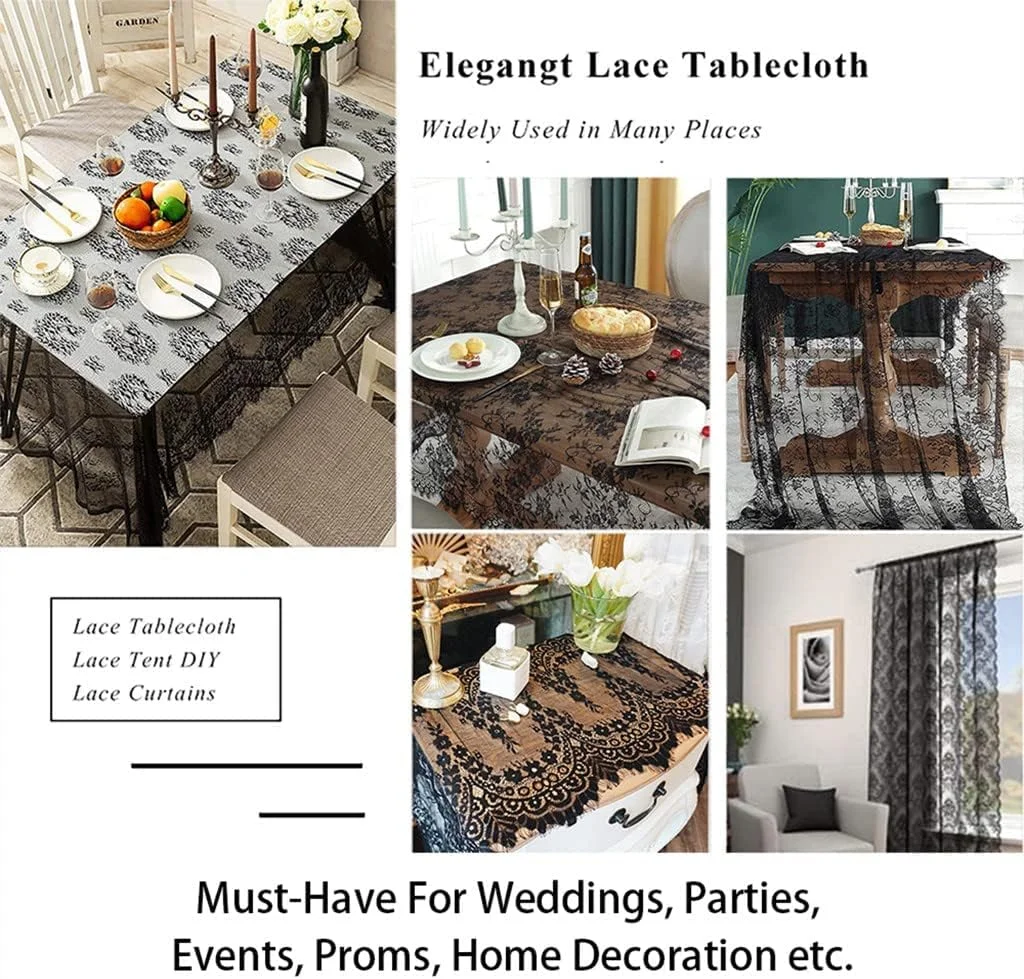 رومیزی توری، مستطیلی به ابعاد ۱۵۰x۳۰۰ سانتیمتر، رومیزی مشکی قابل شستشو با طرح گل، مناسب برای رویدادهای پذیرایی، مهمانیهای شام و تزئینات عروسی رومیزی توری، مستطیلی به ابعاد ۱۵۰x۳۰۰ سانتیمتر، رومیزی مشکی قابل شستشو با طرح گل، مناسب برای رویدادهای پذیرایی، مهمانیهای شام و تزئینات عروسی