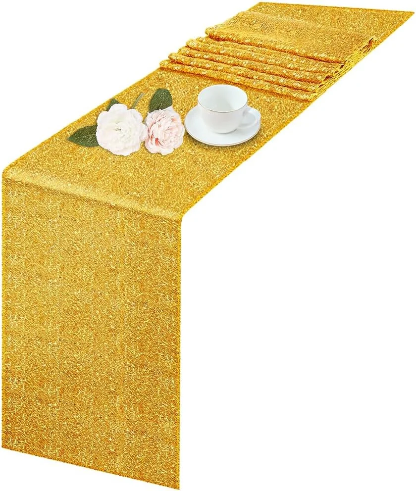 رانر پولکی میز، بسته 3 عددی رانر ساتن، 30 در 182 سانتی‌متر، رومیزی پولکی، روکش میز مستطیلی درخشان، برای تولد، عروسی، ضیافت، تزئینات جشن تعطیلات، جشن نوزاد (طلایی)