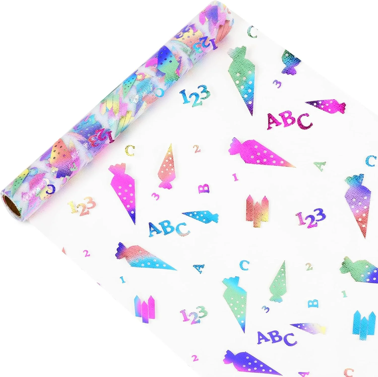 رانر رومیزی برای تزئینات روز اول مدرسه، پارچه رومیزی طرح ABC 123 به ابعاد 5 متر * 28 سانتی متر مناسب پسران و دختران، تزئین مهمانی پولکی، بسته بندی هدیه DIY، تولد و رویدادهای مدرسه