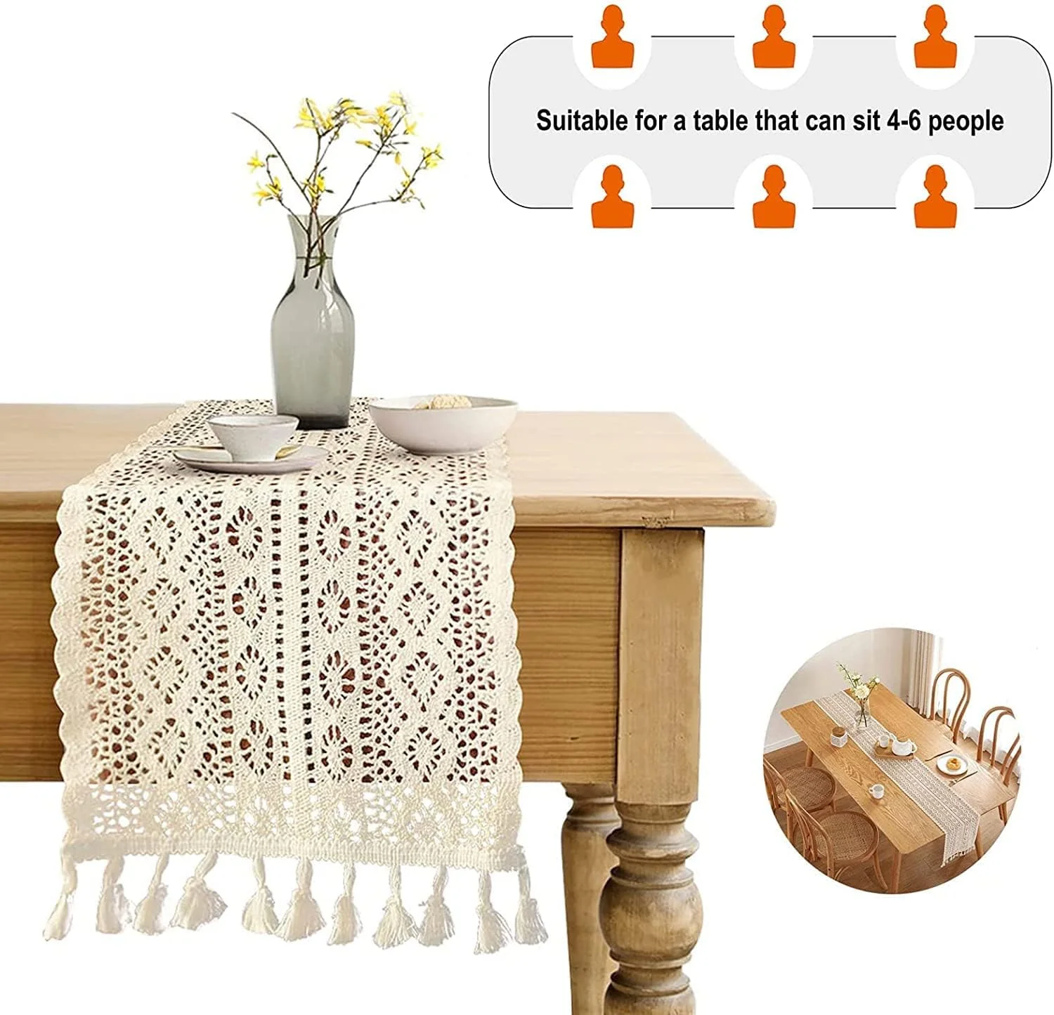 رانر رومیزی بافتنی پنبه ای، رومیزی توری طرح بوهمی، رانر رومیزی توری بافتنی پنبه ای کرم رنگ با منگوله، دکوراسیون عروسی بوهمی، دکور میز غذاخوری منزل (25x180 سانتی متر) رانر رومیزی بافتنی پنبه ای، رومیزی توری طرح بوهمی، رانر رومیزی توری بافتنی پنبه ای کرم رنگ با منگوله، دکوراسیون عروسی بوهمی، دکور میز غذاخوری منزل (25x180 سانتی متر)