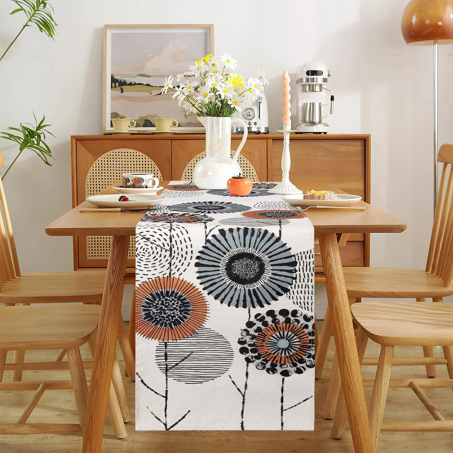 رانر رومیزی ولدمکور طرح گل و گیاه، 32 در 240 سانتی متر، مناسب دکوراسیون مدرن بهاری و تابستانی، رومیزی تزئینی وینتیج برای اتاق غذاخوری، آشپزخانه، مزرعه، عروسی، تولد و فضای باز