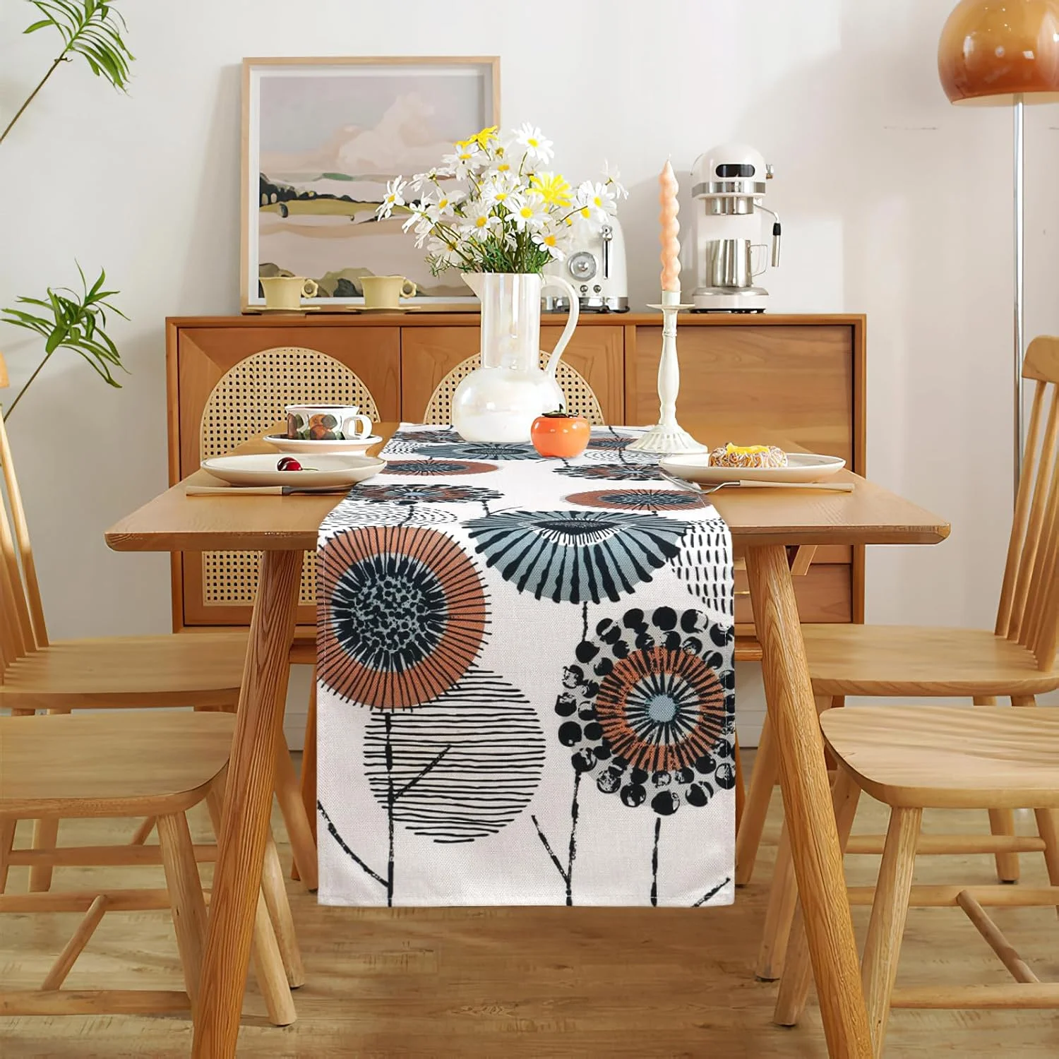 رانر رومیزی ولدمکور طرح گل و گیاه، 32 در 120 سانتی متر، مناسب دکوراسیون مدرن بهاری و تابستانی، طرح قدیمی برای اتاق غذاخوری، آشپزخانه، مزرعه، عروسی، تولد و فضای باز