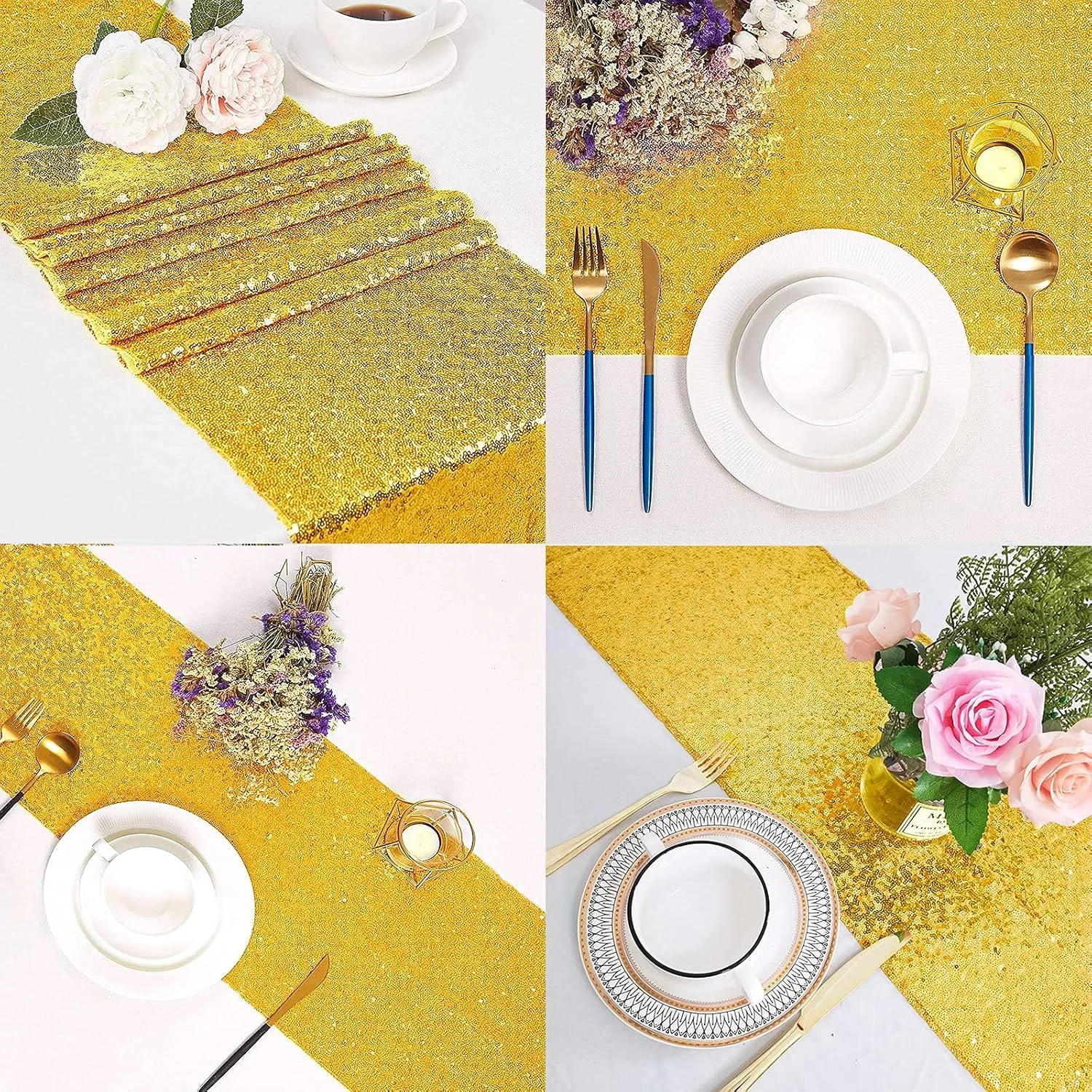 رانر رومیزی پولکی، بسته 3 عددی رانر رومیزی ساتن، 30 در 182 سانتی متر، پارچه رومیزی پولکی، روکش میز مستطیلی درخشان، برای تولد، عروسی، مهمانی، دکوراسیون جشن تعطیلات، جشن نوزاد (طلایی)