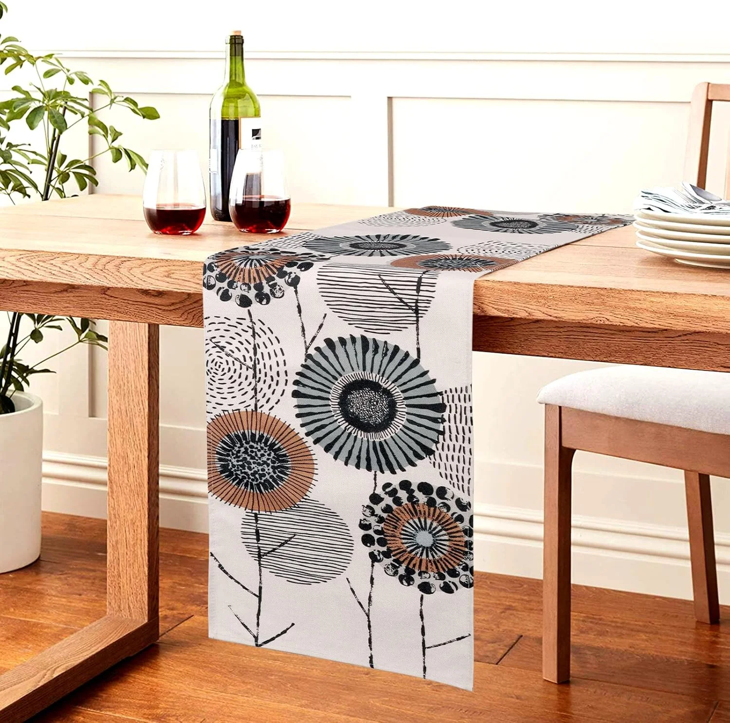 رانر رومیزی ولدمکور طرح گل و گیاه، 32 در 240 سانتی متر، مناسب دکوراسیون مدرن بهاری و تابستانی، رومیزی تزئینی وینتیج برای اتاق غذاخوری، آشپزخانه، مزرعه، عروسی، تولد و فضای باز