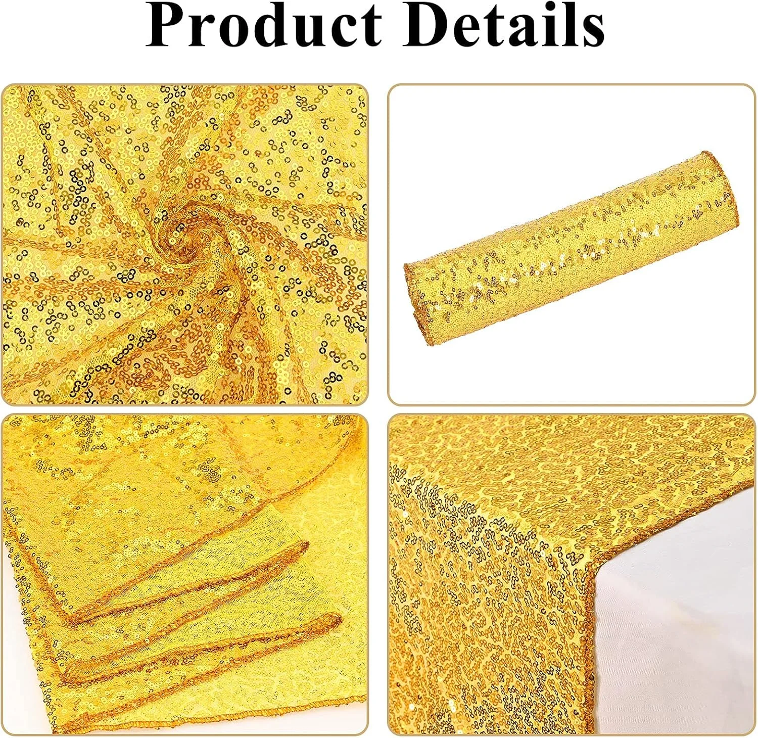 رانر رومیزی پولکی، بسته 3 عددی رانر رومیزی ساتن، 30 در 182 سانتی متر، پارچه رومیزی پولکی، روکش میز مستطیلی درخشان، برای تولد، عروسی، مهمانی، دکوراسیون جشن تعطیلات، جشن نوزاد (طلایی)