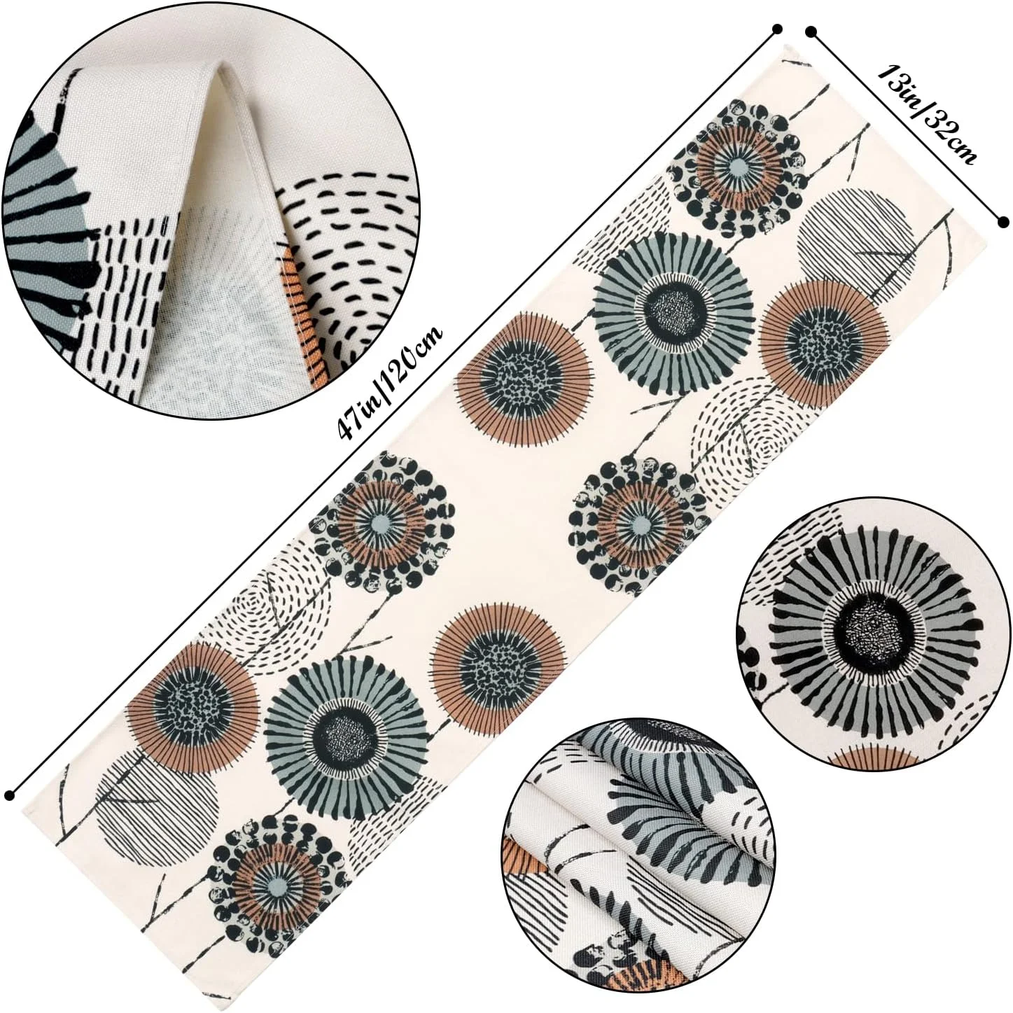 رانر رومیزی ولدمکور طرح گل و گیاه، 32 در 120 سانتی متر، مناسب دکوراسیون مدرن بهاری و تابستانی، طرح قدیمی برای اتاق غذاخوری، آشپزخانه، مزرعه، عروسی، تولد و فضای باز