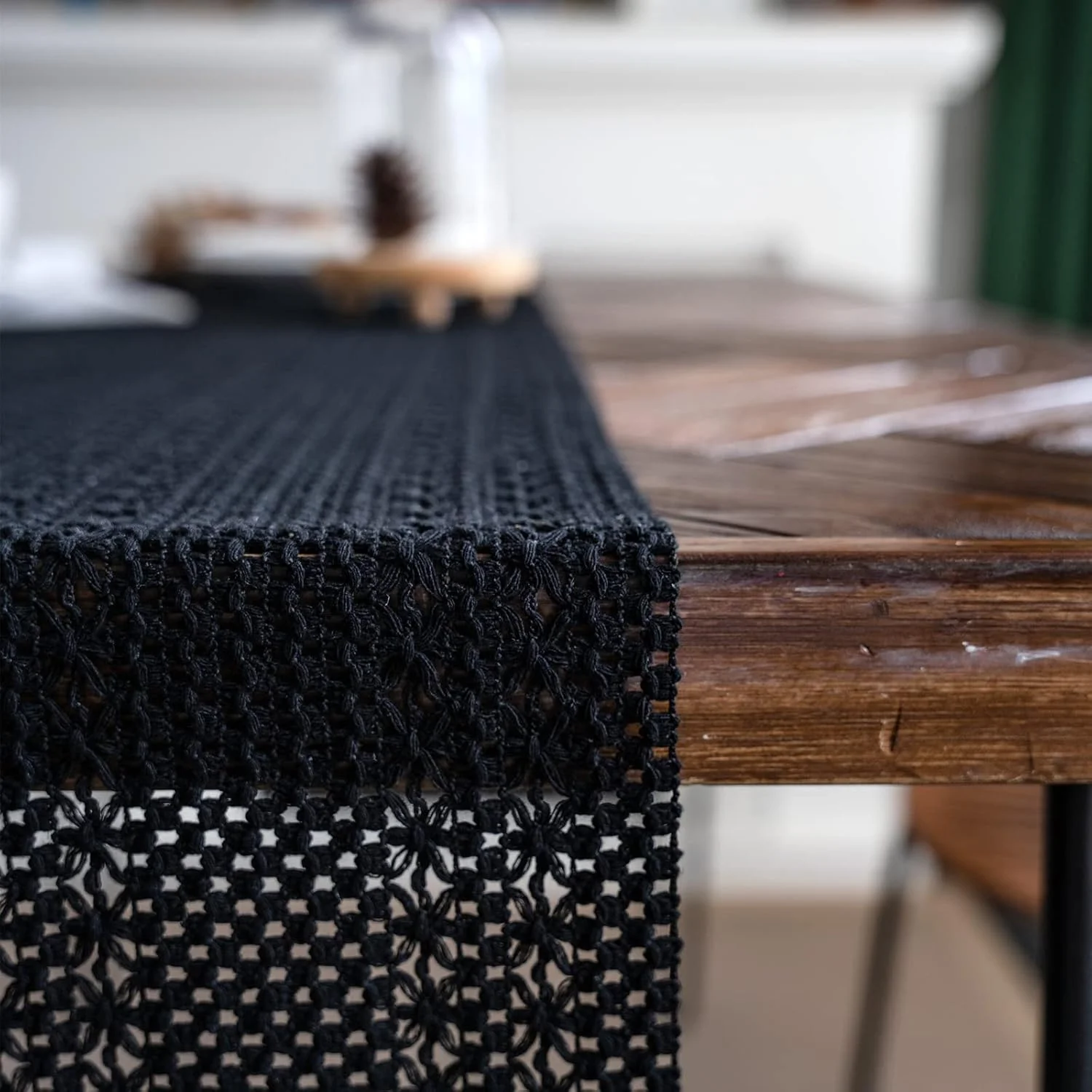 رانر میز مکرومه Weldomcor، رانر میز کتان بوهمی با منگوله، 30 × 180 سانتی متر، رومیزی توری قلاب بافی مستطیلی برای آشپزخانه، سبک وینتیج، خانه روستایی، عروسی بوهمی، دکور رومیزی