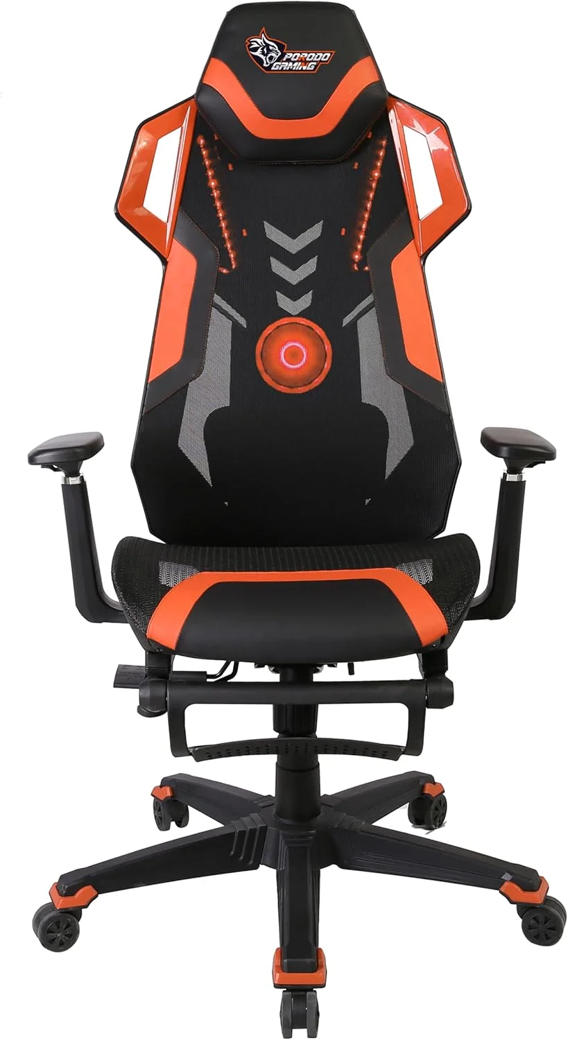 صندلی گیمینگ پوردو با نورپردازی RGB و بلندگوی داخلی، صندلی اداری ارگونومیک با تکیه گاه سر و نشیمنگاه فوم قالبی، دسته های سه بعدی قابل تنظیم و زیرپایی قابل تنظیم ارتفاع، برای نوجوانان و بزرگسالان - مشکی/نارنجی صندلی گیمینگ پوردو با نورپردازی RGB و بلندگوی داخلی، صندلی اداری ارگونومیک با تکیه گاه سر و نشیمنگاه فوم قالبی، دسته های سه بعدی قابل تنظیم و زیرپایی قابل تنظیم ارتفاع، برای نوجوانان و بزرگسالان - مشکی/نارنجی