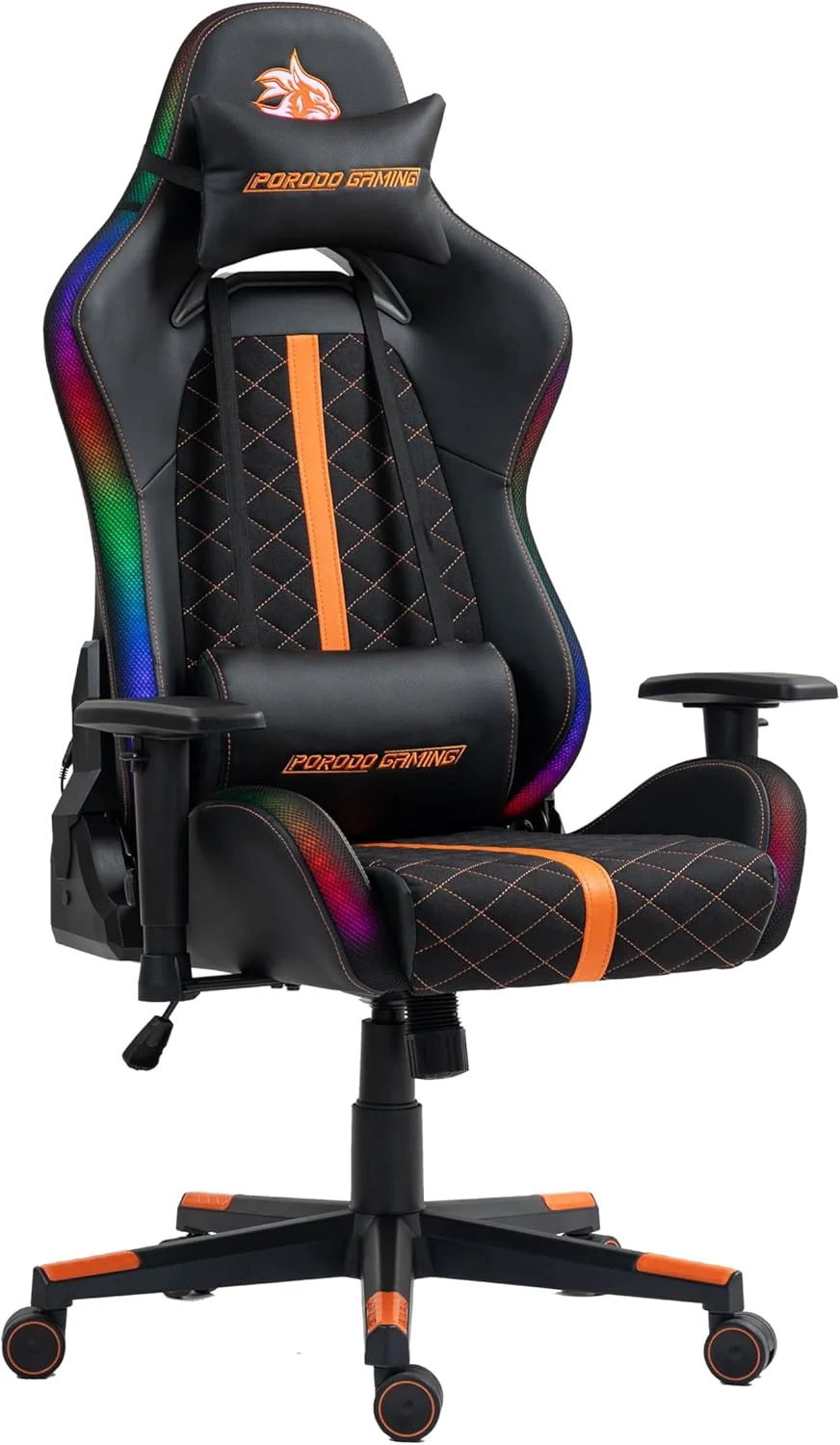 صندلی گیمینگ ارگونومیک RGB پرودو با بلندگوهای داخلی، نشیمنگاه فوم قالبی، دسته های دو بعدی قابل تنظیم با پد PU، پارچه تنفسی، پشتی سر و کمر، نورپردازی پویا، کنترل از راه دور - مشکی صندلی گیمینگ ارگونومیک RGB پرودو با بلندگوهای داخلی، نشیمنگاه فوم قالبی، دسته های دو بعدی قابل تنظیم با پد PU، پارچه تنفسی، پشتی سر و کمر، نورپردازی پویا، کنترل از راه دور - مشکی