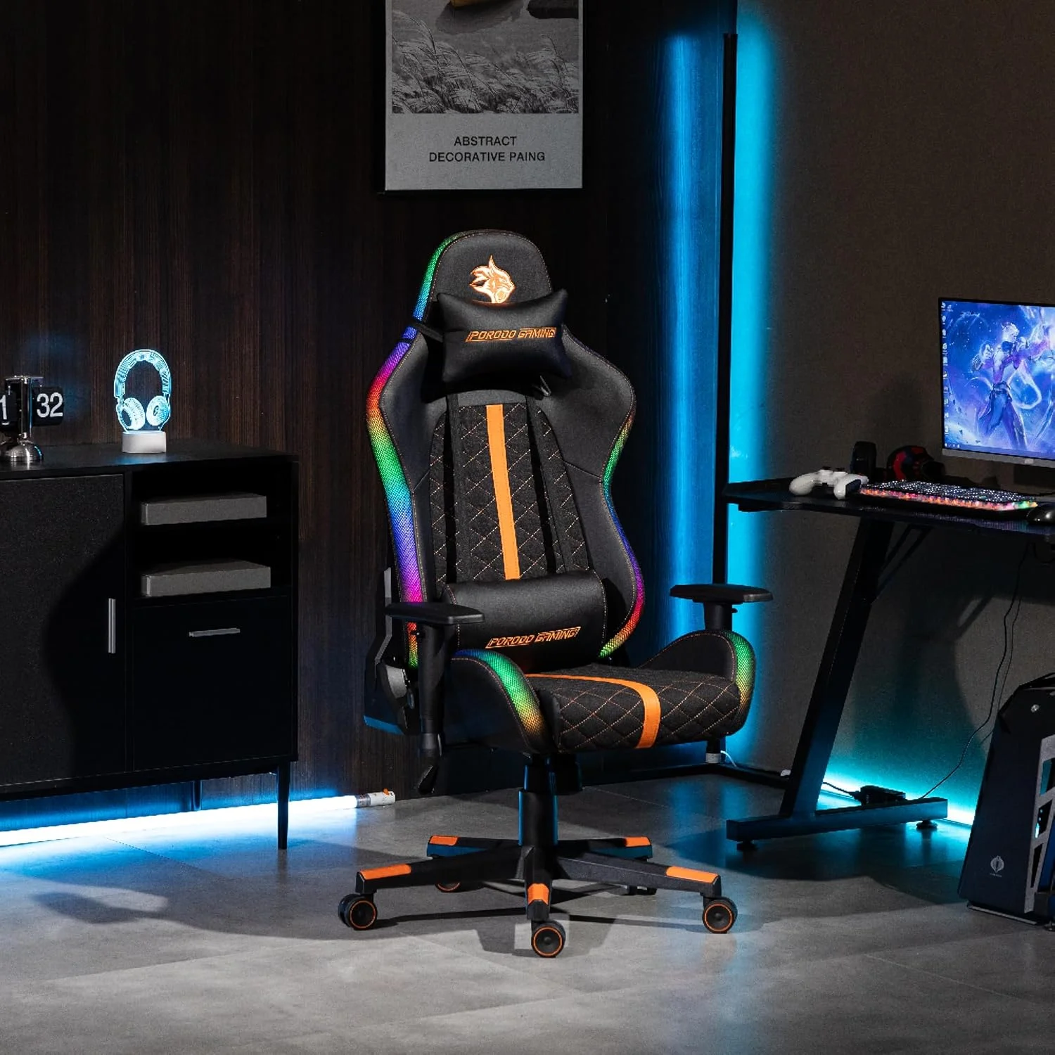 صندلی گیمینگ ارگونومیک RGB پرودو با بلندگوهای داخلی، نشیمنگاه فوم قالبی، دسته های دو بعدی قابل تنظیم با پد PU، پارچه تنفسی، پشتی سر و کمر، نورپردازی پویا، کنترل از راه دور - مشکی صندلی گیمینگ ارگونومیک RGB پرودو با بلندگوهای داخلی، نشیمنگاه فوم قالبی، دسته های دو بعدی قابل تنظیم با پد PU، پارچه تنفسی، پشتی سر و کمر، نورپردازی پویا، کنترل از راه دور - مشکی