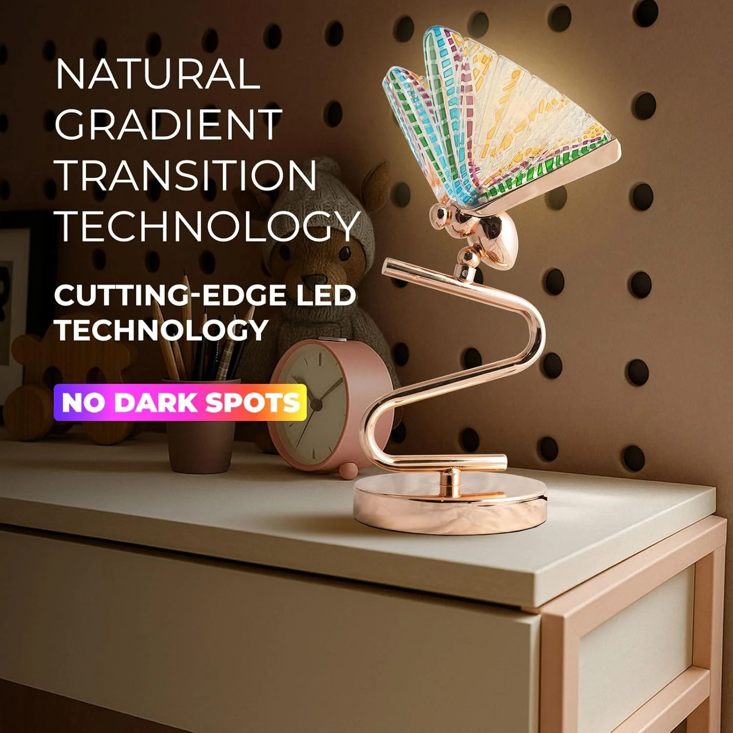 چراغ رومیزی 4 وات LED با قابلیت تنظیم نور، حباب شیشه ای طرح پروانه، چراغ خواب با تزیینات رنگی، آباژور لوکس آکریلیک برای اتاق خواب، دفتر کار، اتاق نشیمن، چراغ کودک، گیمینگ (طلایی - رنگارنگ)