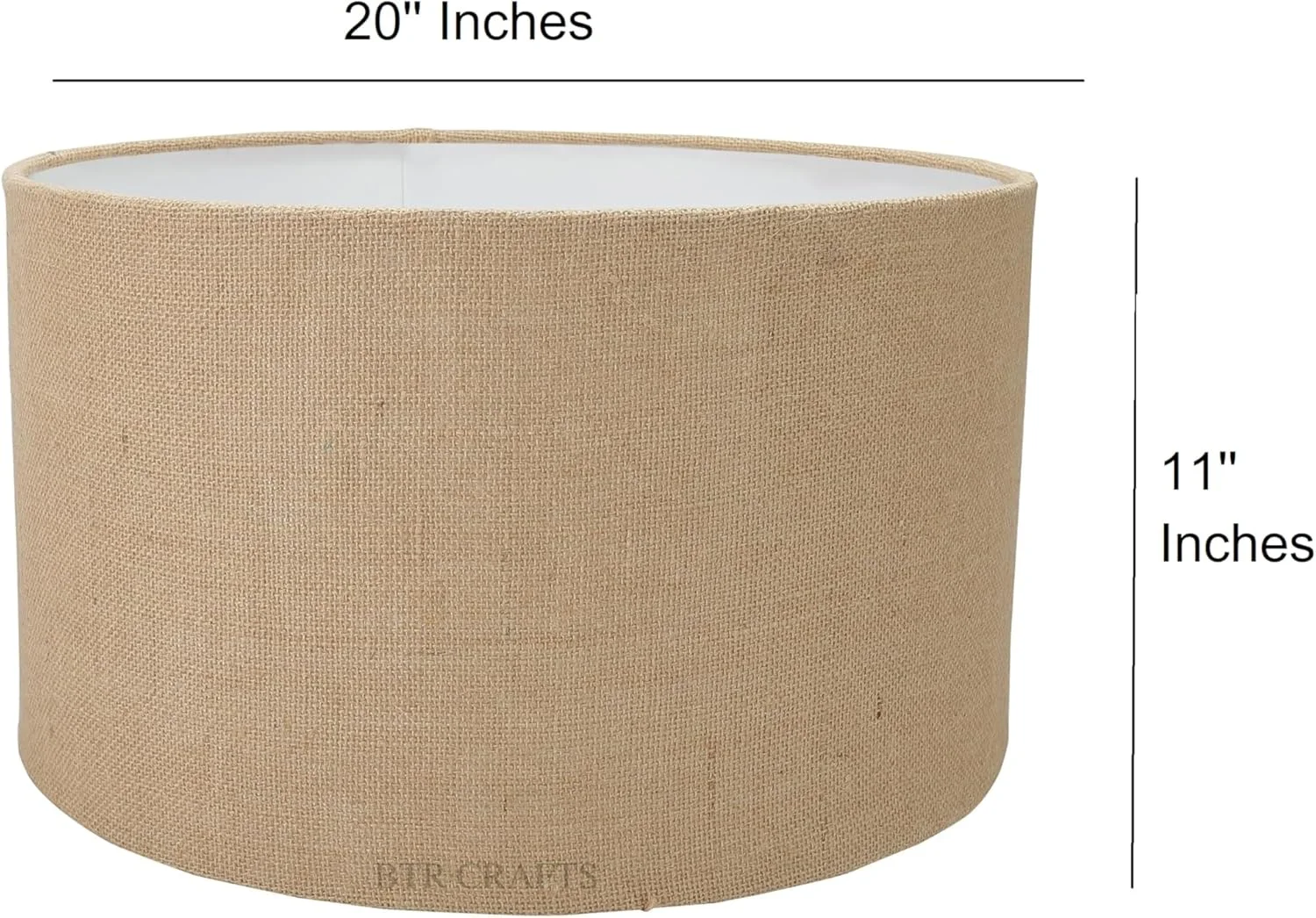 آباژور استوانه ای بی تی آر کرفتس، 50 سانتی متر، جنس پارچه کتان، بزرگترین سایز، ایده آل برای چراغ های ایستاده بزرگ (کنف طبیعی)