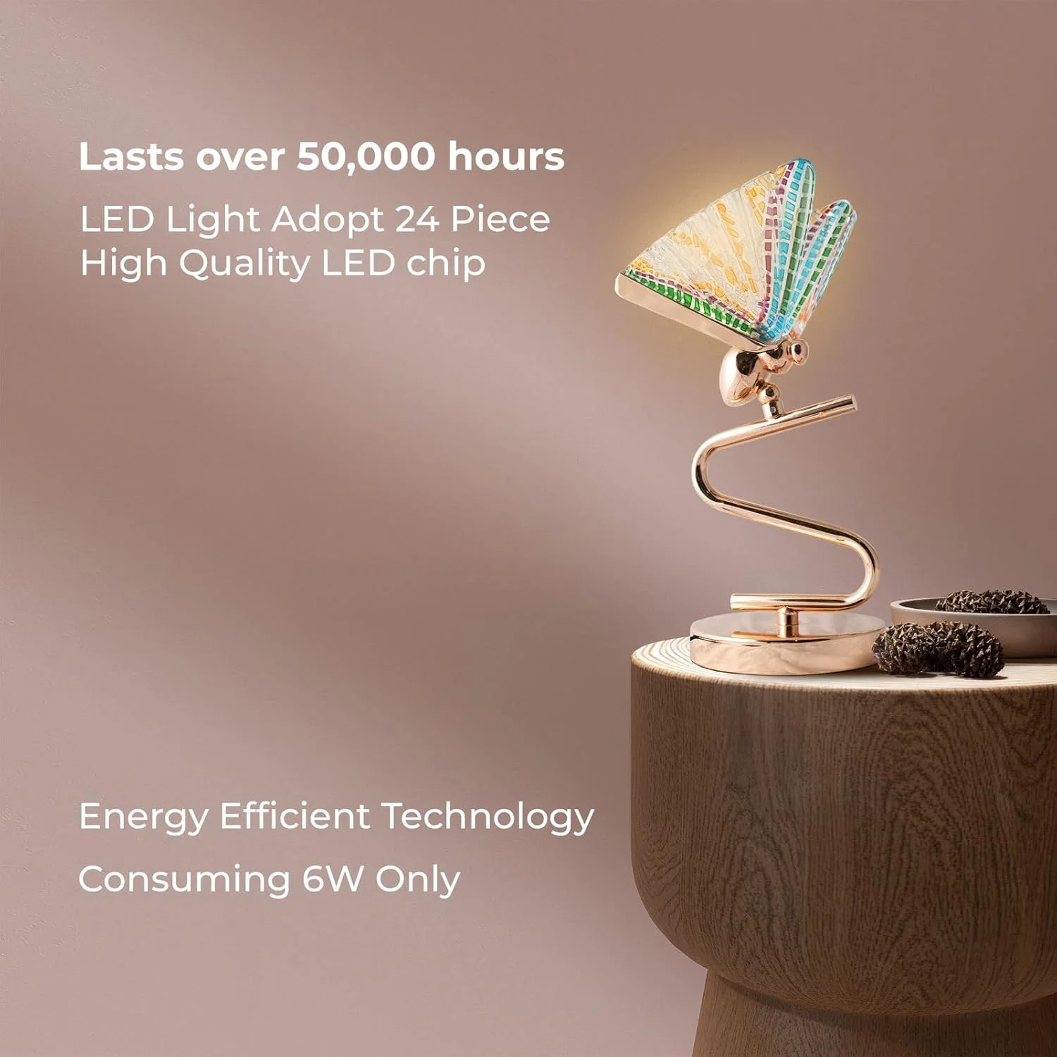 چراغ رومیزی 4 وات LED با قابلیت تنظیم نور، حباب شیشه ای طرح پروانه، چراغ خواب با تزیینات رنگی، آباژور لوکس آکریلیک برای اتاق خواب، دفتر کار، اتاق نشیمن، چراغ کودک، گیمینگ (طلایی - رنگارنگ)