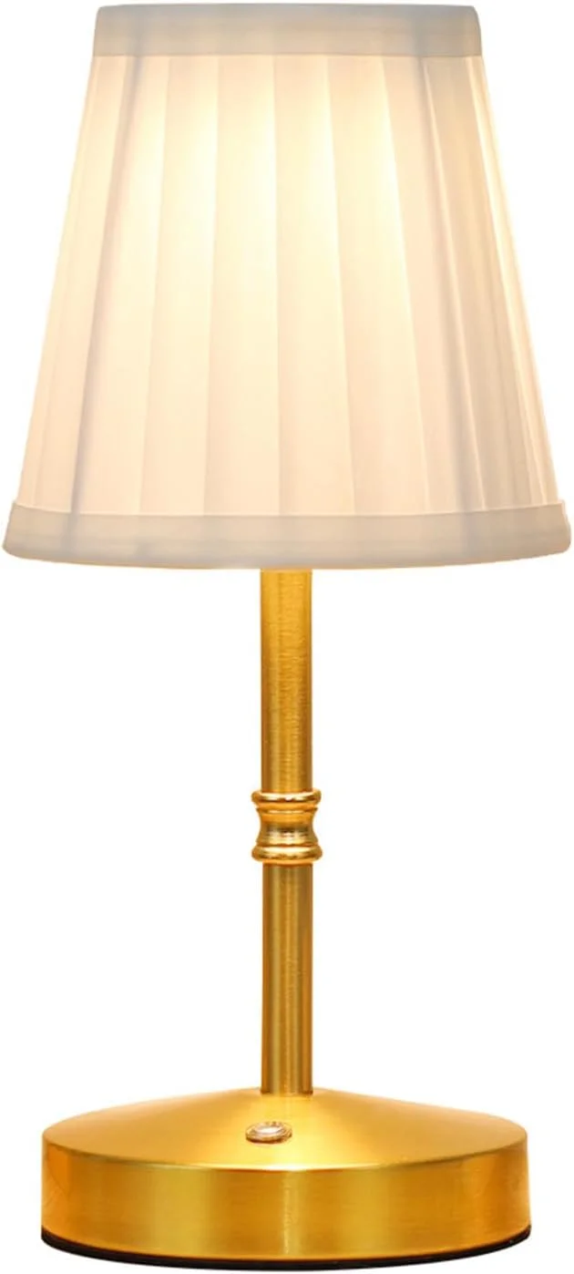 چراغ رومیزی شارژی، چراغ خواب قابل حمل با سایه پارچه ای و قابلیت تنظیم نور، چراغ LED کنار تخت خواب برای اتاق خواب، اتاق نشیمن/غذاخوری، بار، مهمانی، دکور، رستوران (طلایی)