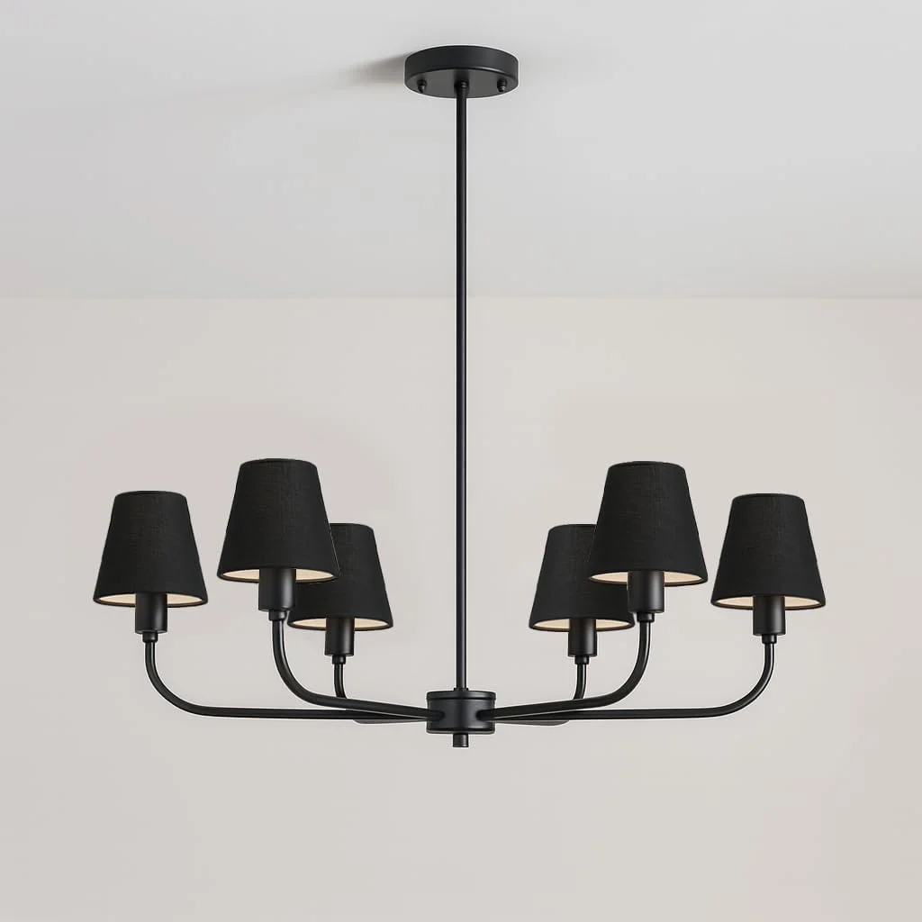 ست شش تایی شید لوستر گیره دار پارچه ای مشکی، مدل امپایر کوچک مناسب لامپ های شمعی E14 - روکش پارچه ای چراغ برای لوستر، شمعدان دیواری، چراغ های رومیزی