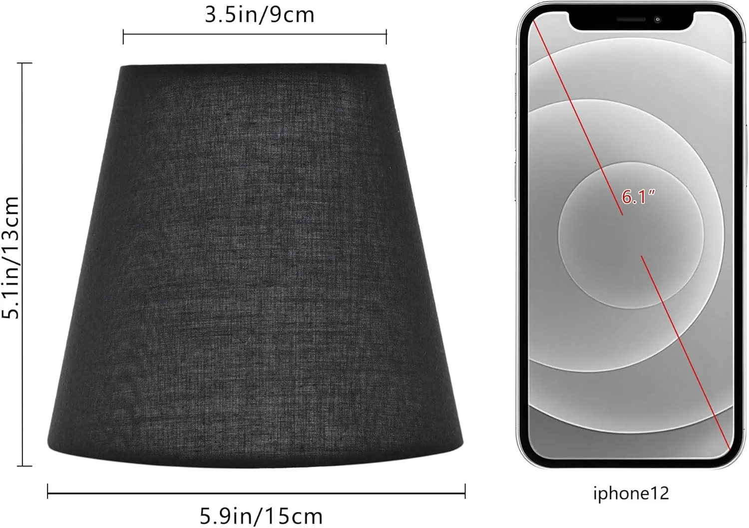 ست شش تایی شید لوستر گیره دار پارچه ای مشکی، مدل امپایر کوچک مناسب لامپ های شمعی E14 - روکش پارچه ای چراغ برای لوستر، شمعدان دیواری، چراغ های رومیزی