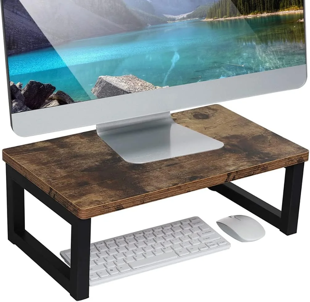 پایه نگهدارنده مانیتور چوبی آنجو، پایه رومیزی برای صفحه نمایش کامپیوتر و لپ تاپ، قفسه سازمان دهنده رومیزی برای خانه یا محل کار، 40x23x14 سانتی متر، قهوه ای تیره پایه نگهدارنده مانیتور چوبی آنجو، پایه رومیزی برای صفحه نمایش کامپیوتر و لپ تاپ، قفسه سازمان دهنده رومیزی برای خانه یا محل کار، 40x23x14 سانتی متر، قهوه ای تیره