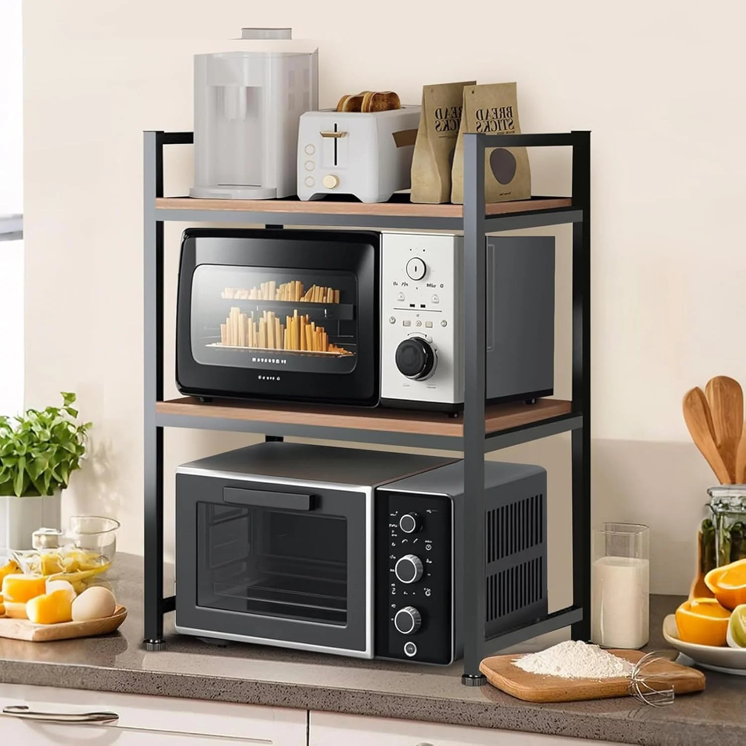 استند مایکروویو ANTOLE، قفسه مایکروویو 3 طبقه برای سازماندهی پیشخوان قفسه های آشپزخانه، قفسه فر مایکروویو، سازمان دهنده های قفسه کابینت آشپزخانه، پانل فلزی و چوبی (3 طبقه) استند مایکروویو ANTOLE، قفسه مایکروویو 3 طبقه برای سازماندهی پیشخوان قفسه های آشپزخانه، قفسه فر مایکروویو، سازمان دهنده های قفسه کابینت آشپزخانه، پانل فلزی و چوبی (3 طبقه)