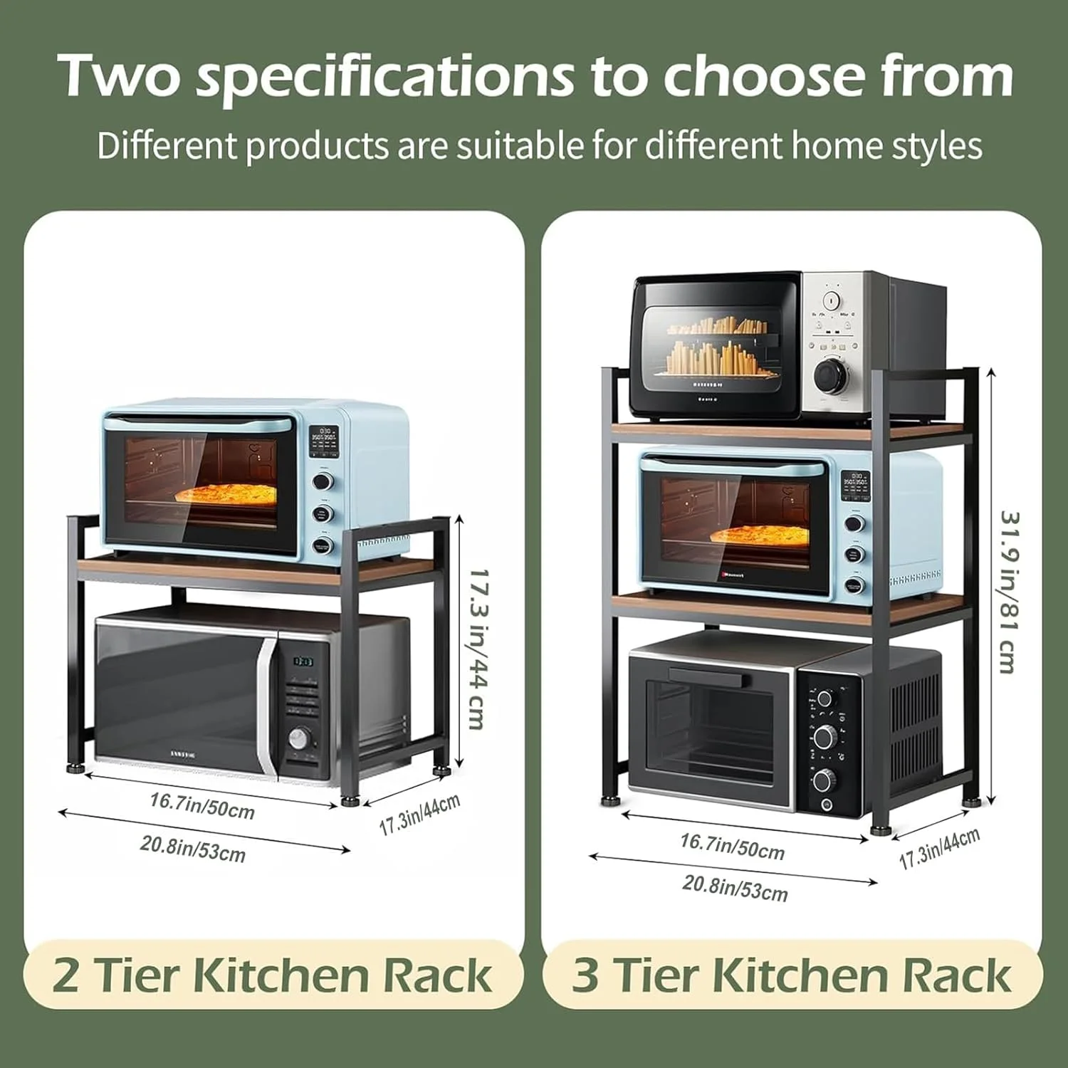 استند مایکروویو ANTOLE، قفسه مایکروویو 3 طبقه برای سازماندهی پیشخوان قفسه های آشپزخانه، قفسه فر مایکروویو، سازمان دهنده های قفسه کابینت آشپزخانه، پانل فلزی و چوبی (3 طبقه)