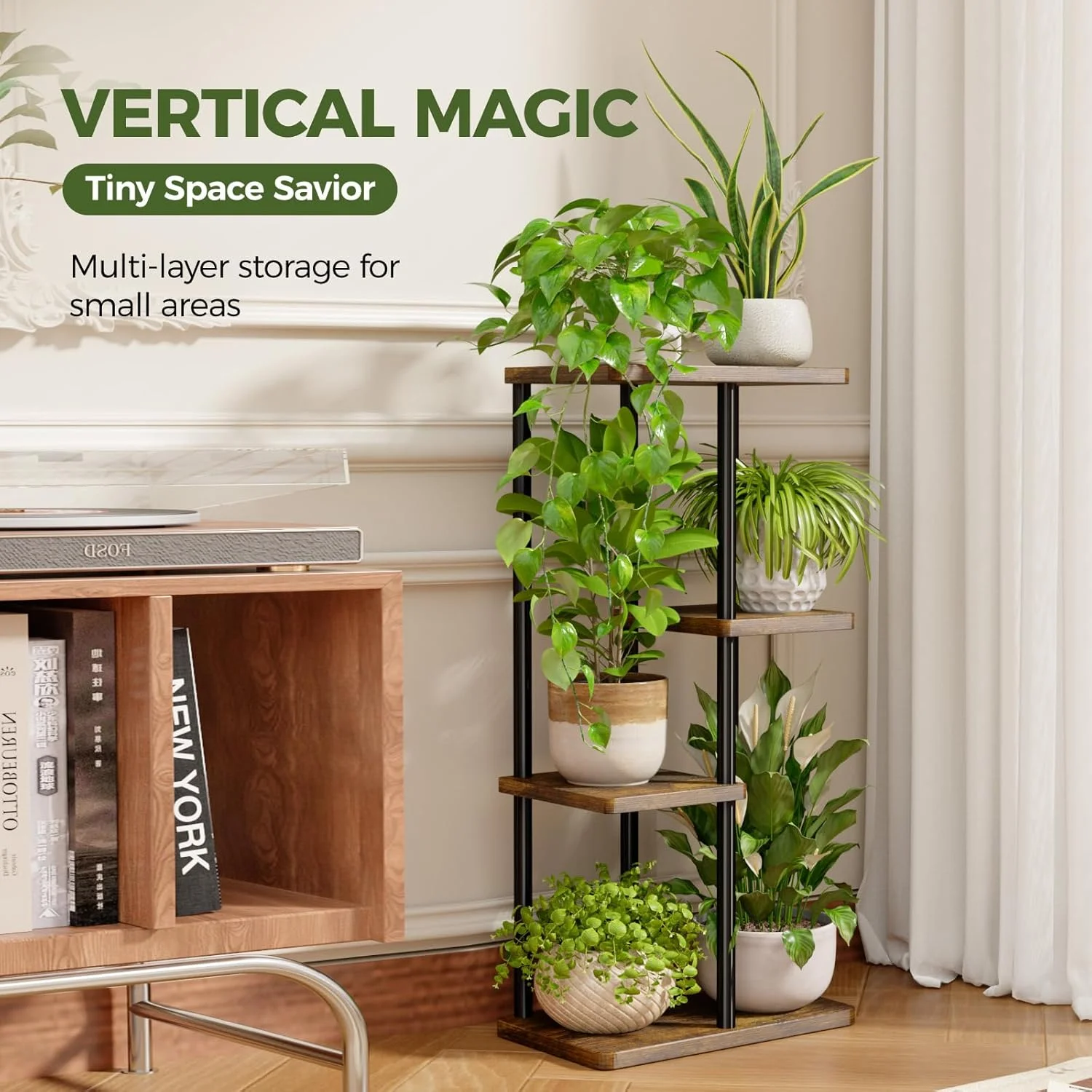 استند گلدان بام ورلد، قفسه فلزی 4 طبقه برای گیاهان متعدد، استند گلدان طبقه ای برای پاسیو، باغ، بالکن، اتاق نشیمن، اتاق خواب، قهوه ای