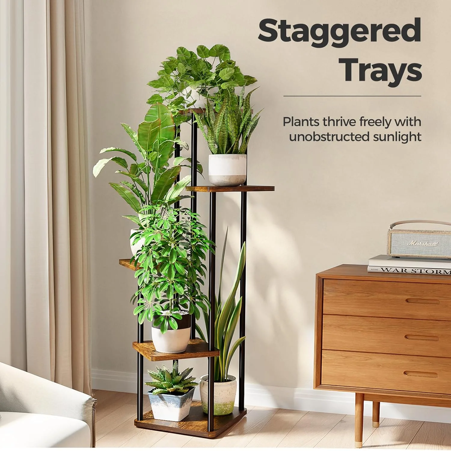 استند گلدان گوشه ای بام ورلد، قفسه گلدان فلزی 5 طبقه برای گیاهان متعدد، استند گل بلند برای پاسیو، باغ، بالکن، اتاق نشیمن، اتاق خواب (قهوه ای)