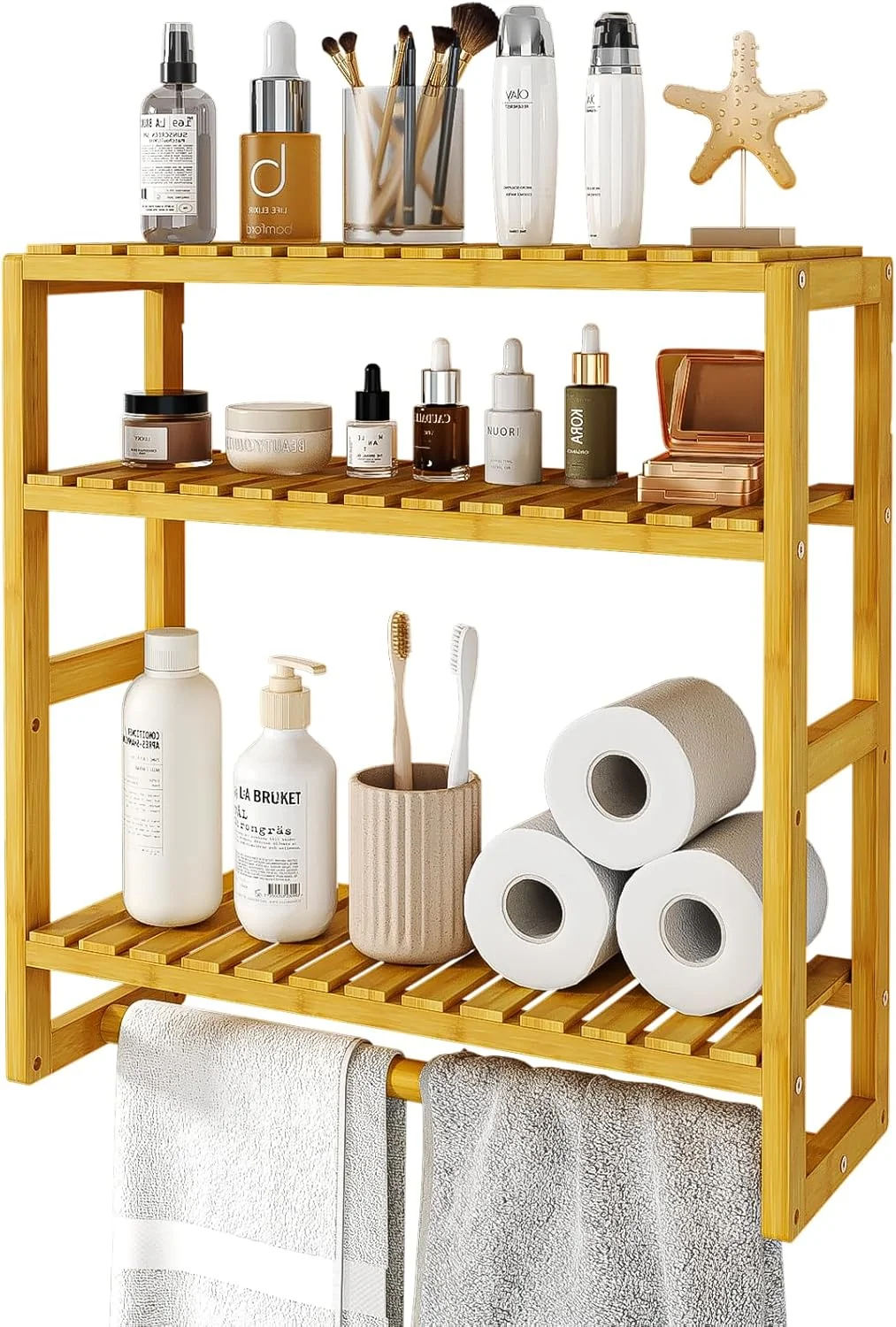 قفسه حمام بام ورلد، سازمان دهنده حمام، قفسه بامبو قابل تنظیم، استند سه طبقه بالای توالت برای صرفه جویی در فضا، قابل نصب روی دیوار، قابل استفاده در اتاق نشیمن (طبیعی) قفسه حمام بام ورلد، سازمان دهنده حمام، قفسه بامبو قابل تنظیم، استند سه طبقه بالای توالت برای صرفه جویی در فضا، قابل نصب روی دیوار، قابل استفاده در اتاق نشیمن (طبیعی)